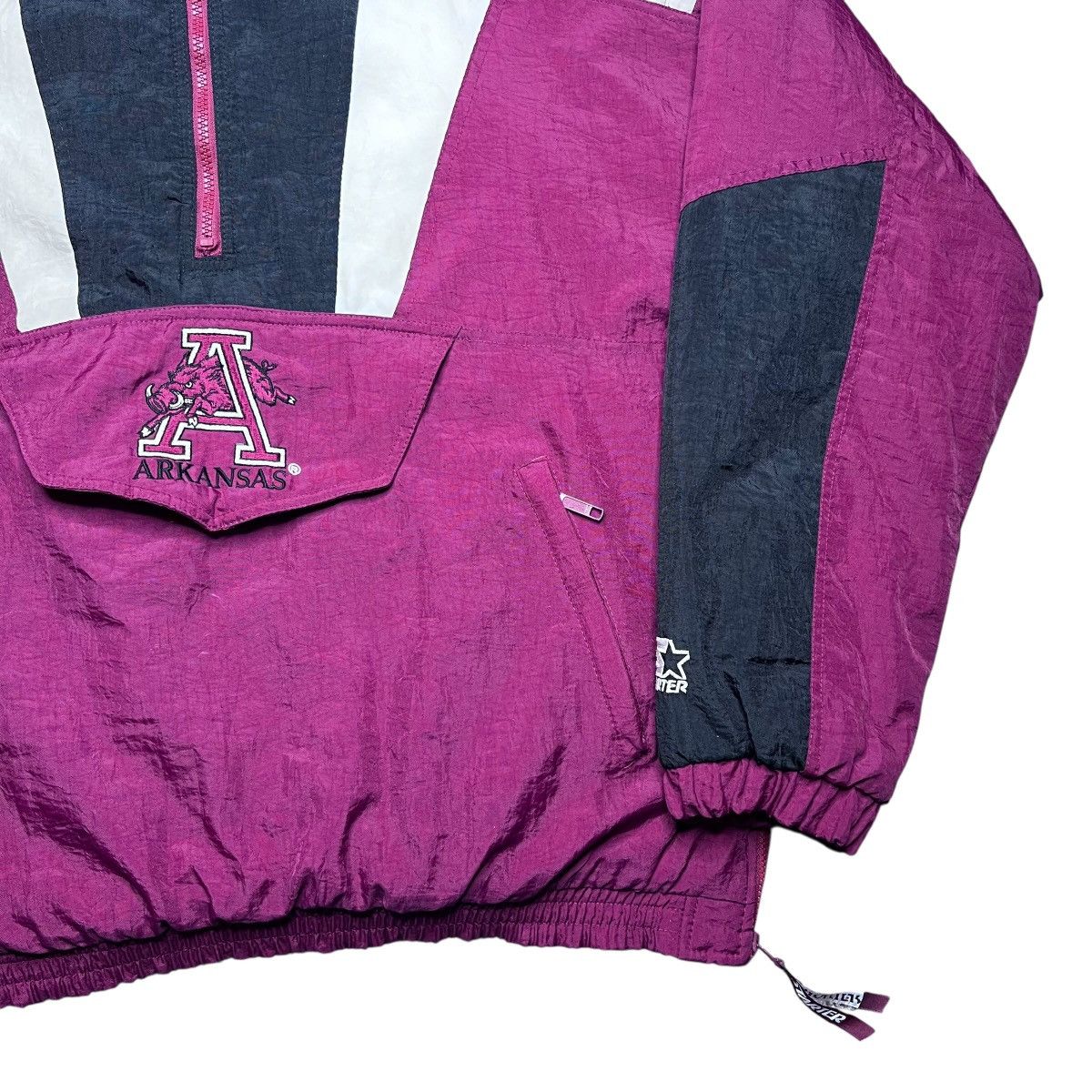 Starter 90s NCAA Arkansas Razorbacks Starter 1/2 Zip Hooded Jacket Size US XL / EU 56 / 4 - 17 Thumbnail