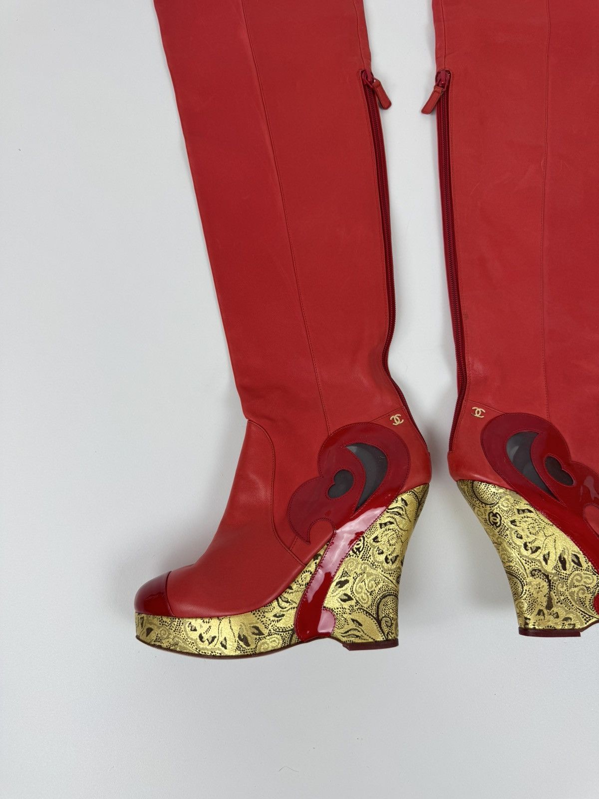 Chanel Chanel Paris Red Leather Over Knee Wadge Boots Avant Garde Size US 9 / IT 39 - 3 Thumbnail