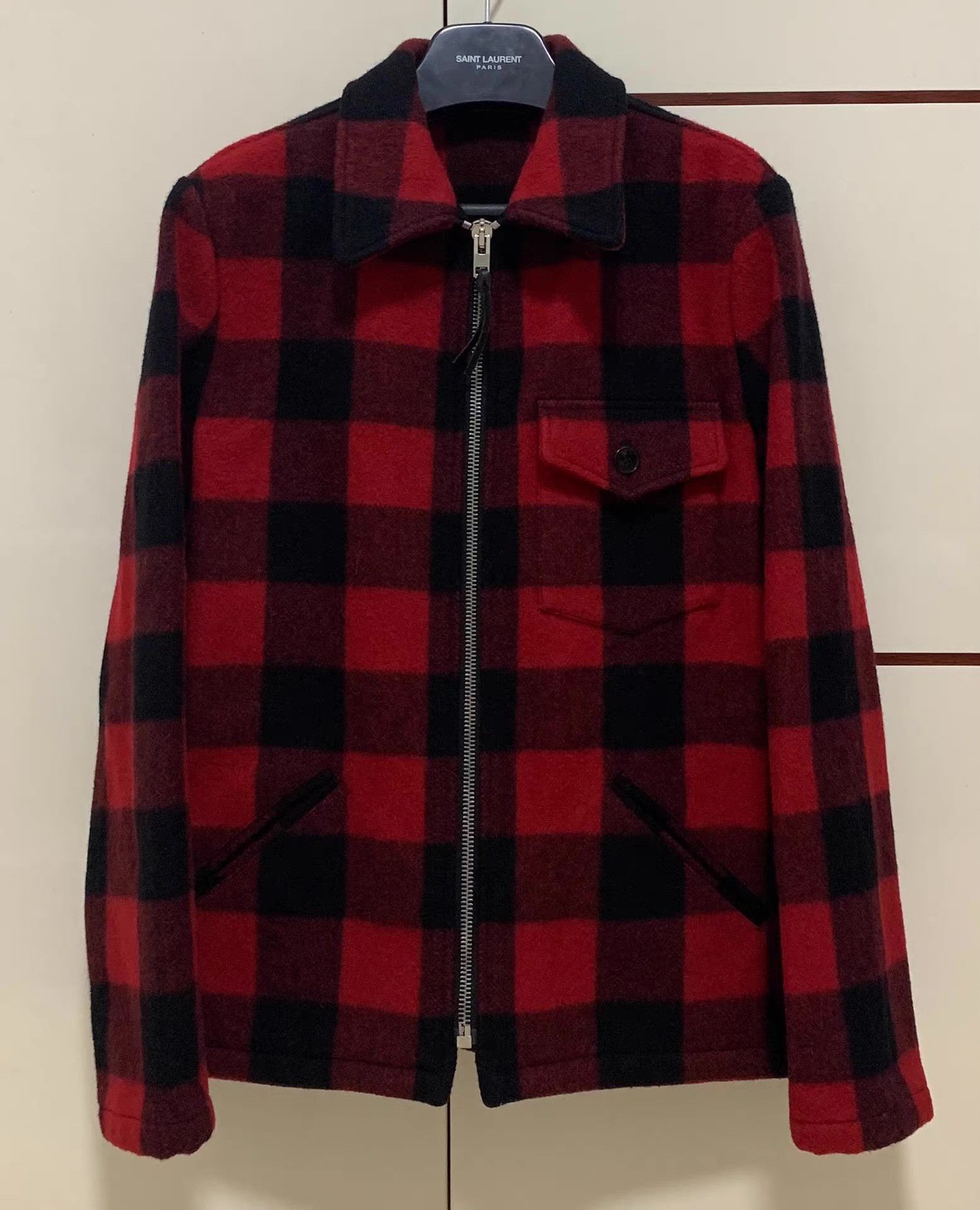Saint Laurent Paris Plaid Zip-Front Jacket with Collar Size US L / EU 52-54 / 3 - 1 Thumbnail