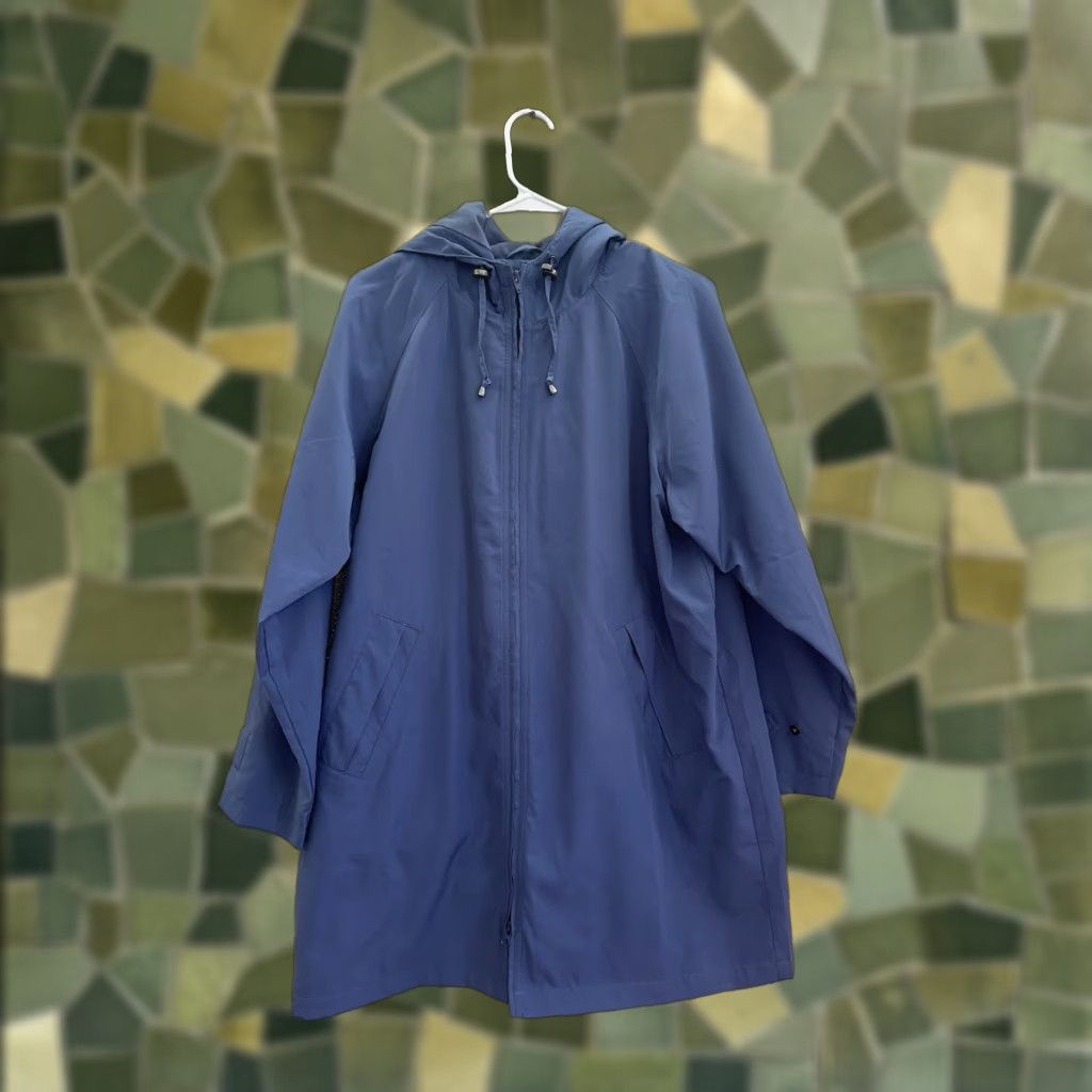 Vintage L.L. Bean Womens Jacket Petite Large Dark Blue Zip Up Hooded Trench Coat Jacket Coat Size L / US 10 / IT 46 - 1 Thumbnail