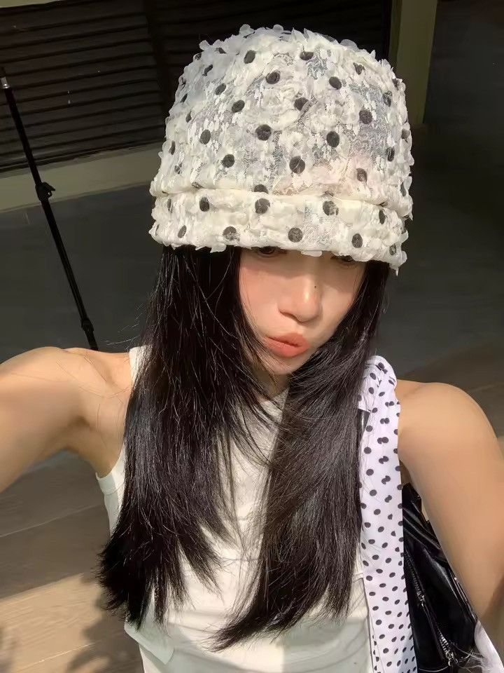 Vintage Polka Dot Lace Y2K Retro Style Summer Hat Size ONE SIZE - 6 Thumbnail