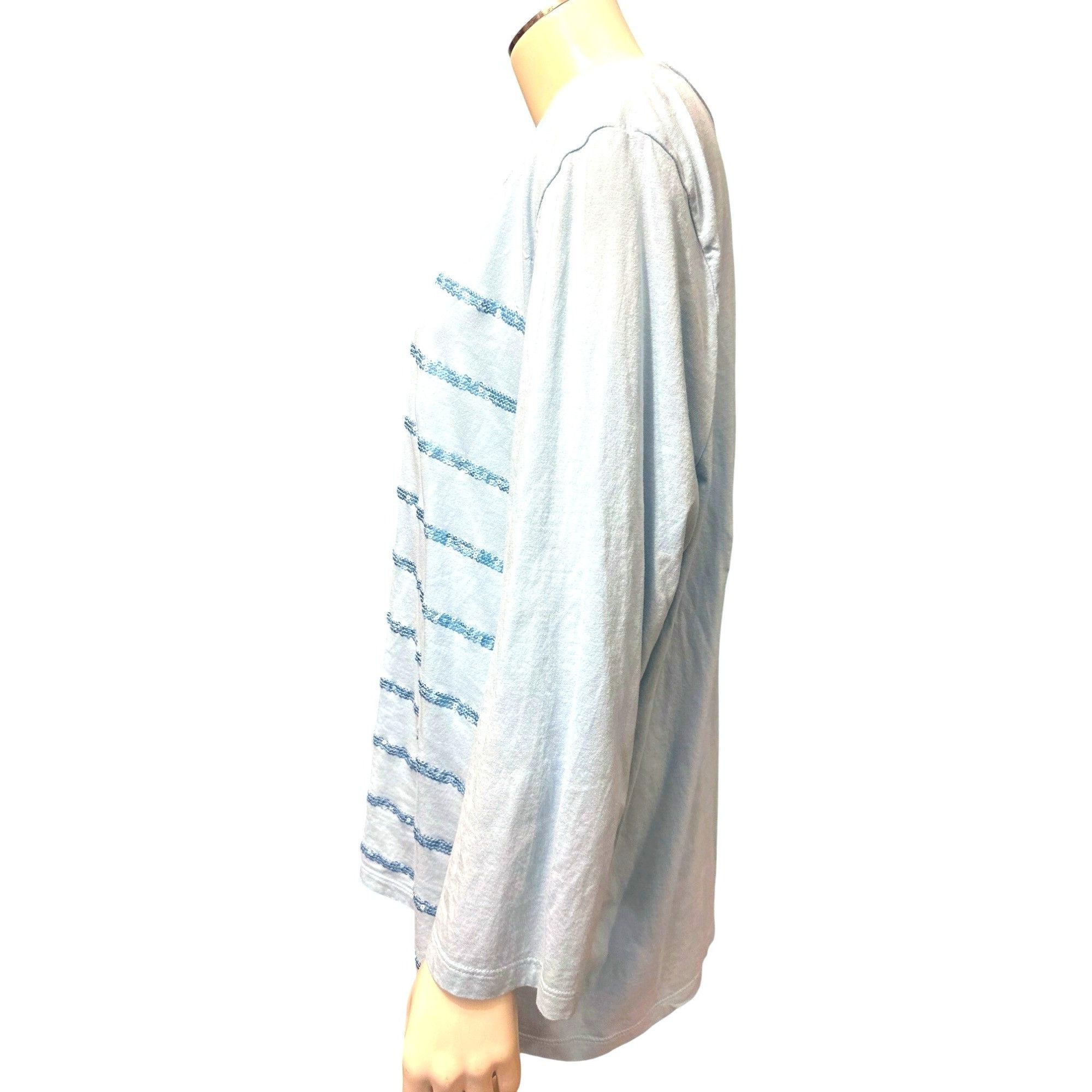 Chicos Chicos Light Blue Green Sequin Striped Long Sleeve Top Blous Size XL / US 12-14 / IT 48-50 - 2 Thumbnail