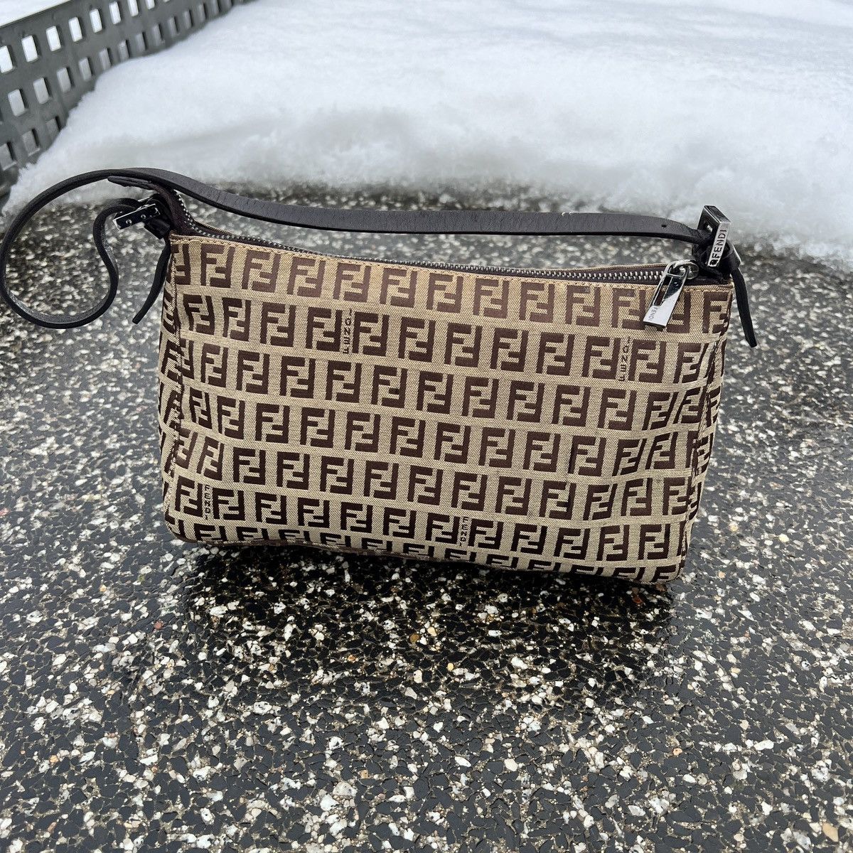 Fendi Brown Zucchino Canvas Pochette Bag