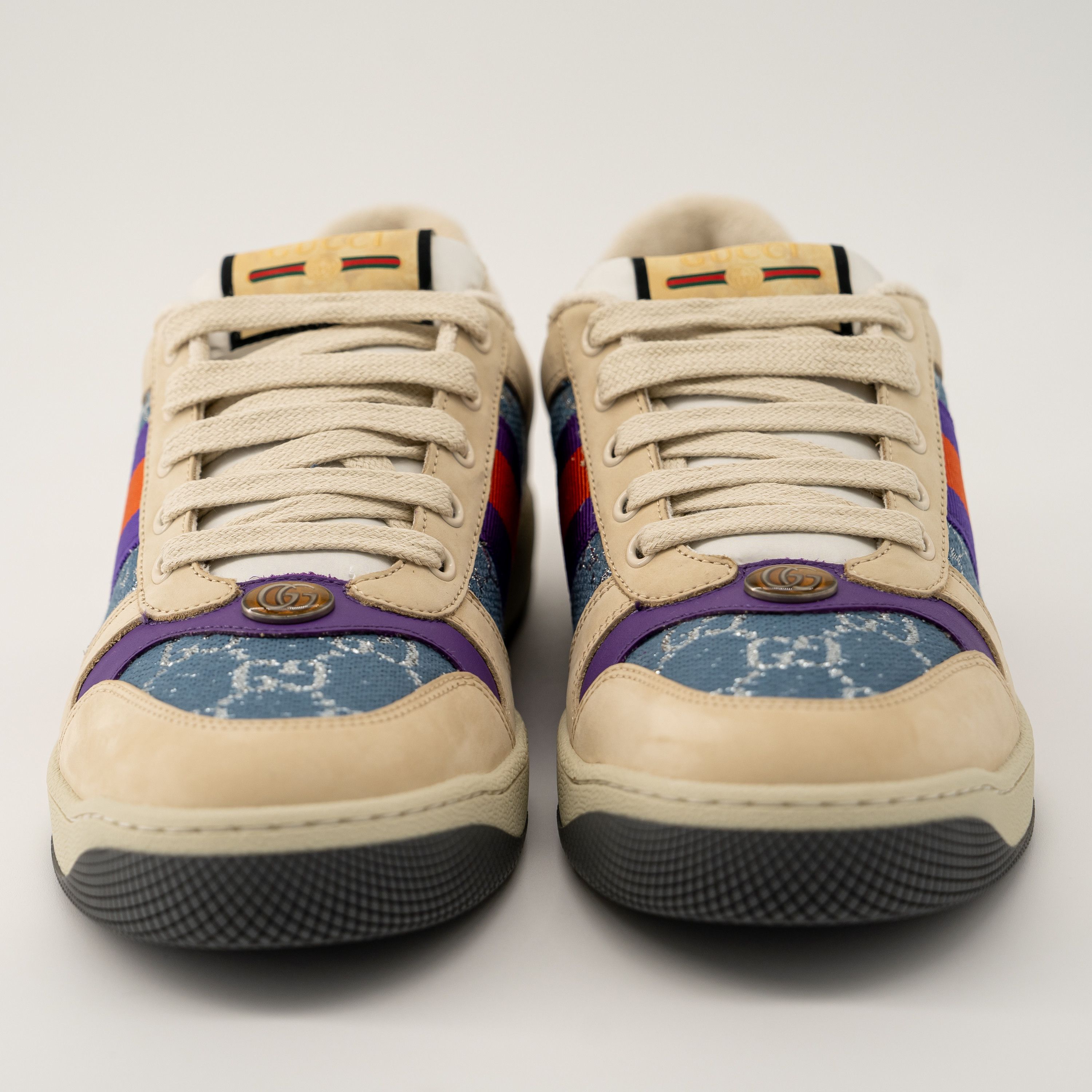 Gucci 41.5eu Gucci Screener Enamel Aged Sneakers Beige Blue Red Size US 11.5 / IT 41.5 - 2 Thumbnail