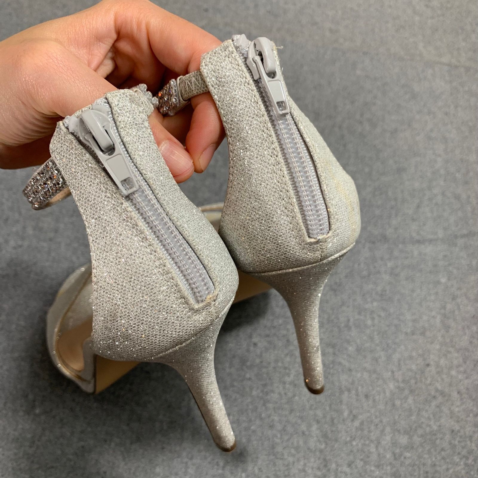 Other Women Heel Ankle Strap Size 8.5 Silver Sparkle Back Zip Size US 8.5 / IT 38.5 - 7 Thumbnail