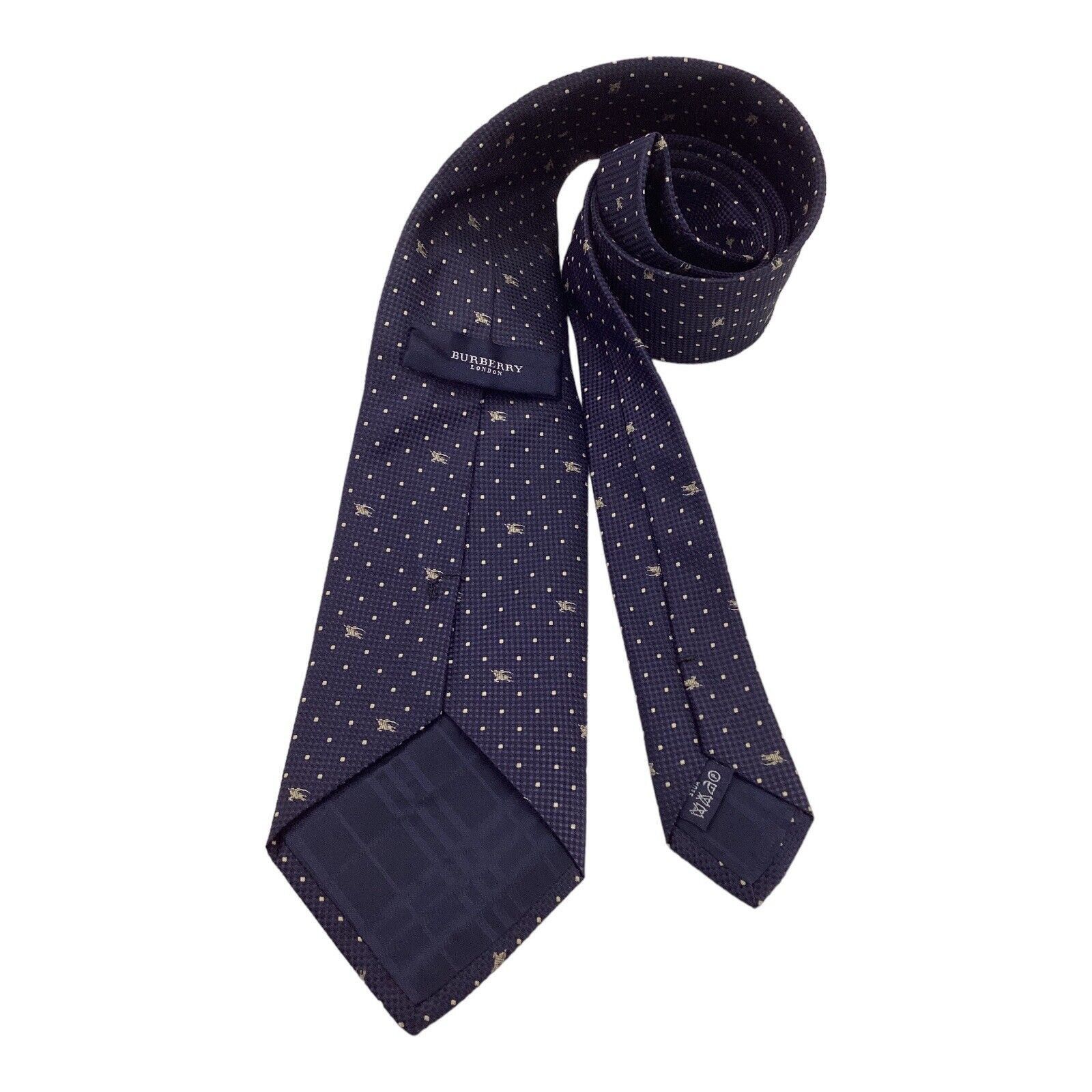 Burberry BURBERRY LONDON Navy Polka Dot Monogrammed Luxury Silk Tie I Size ONE SIZE - 2 Thumbnail