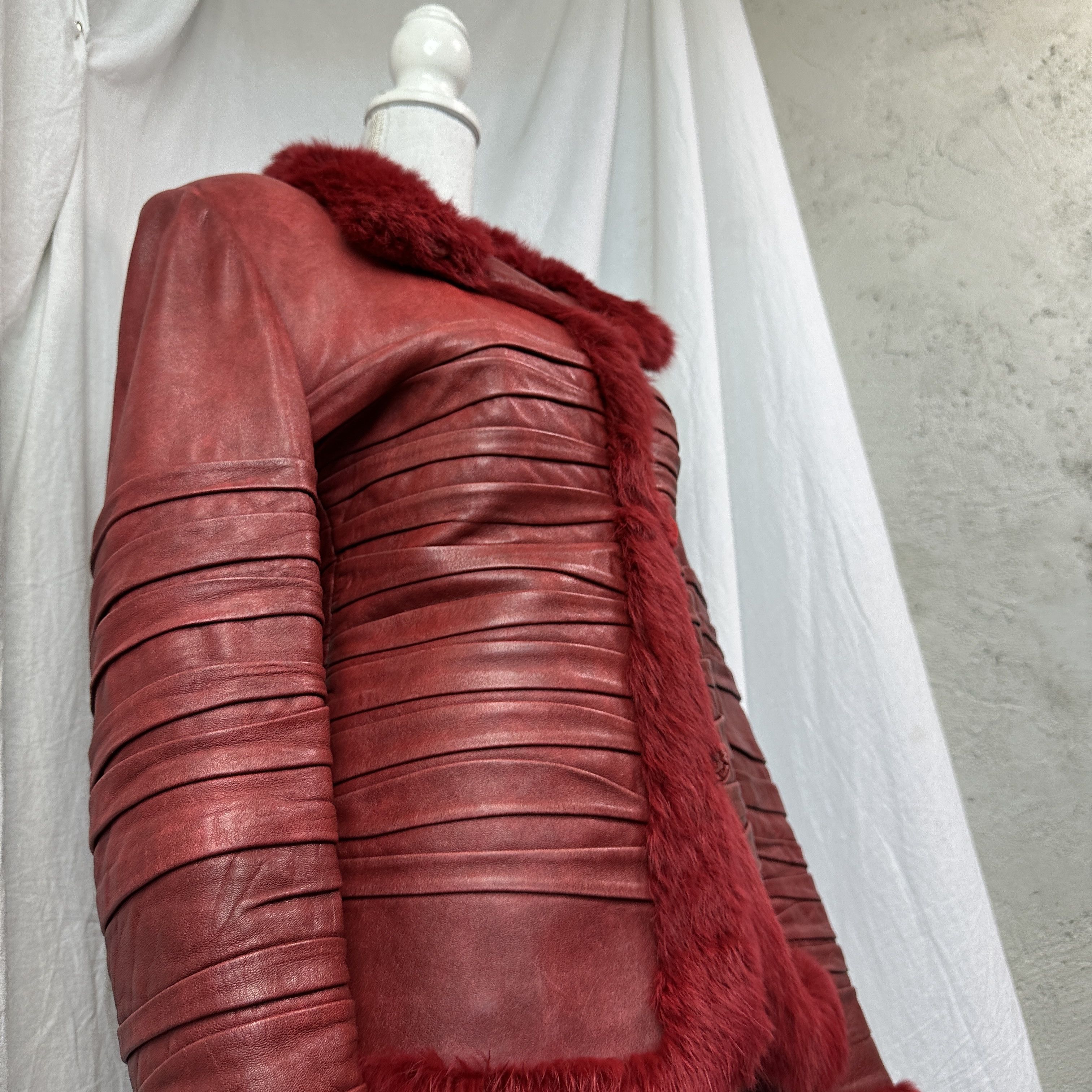 Vintage Vintage Avant Garde Leather Ruffled Real Fur Trim 90s Jacket Size L / US 10 / IT 46 - 3 Thumbnail