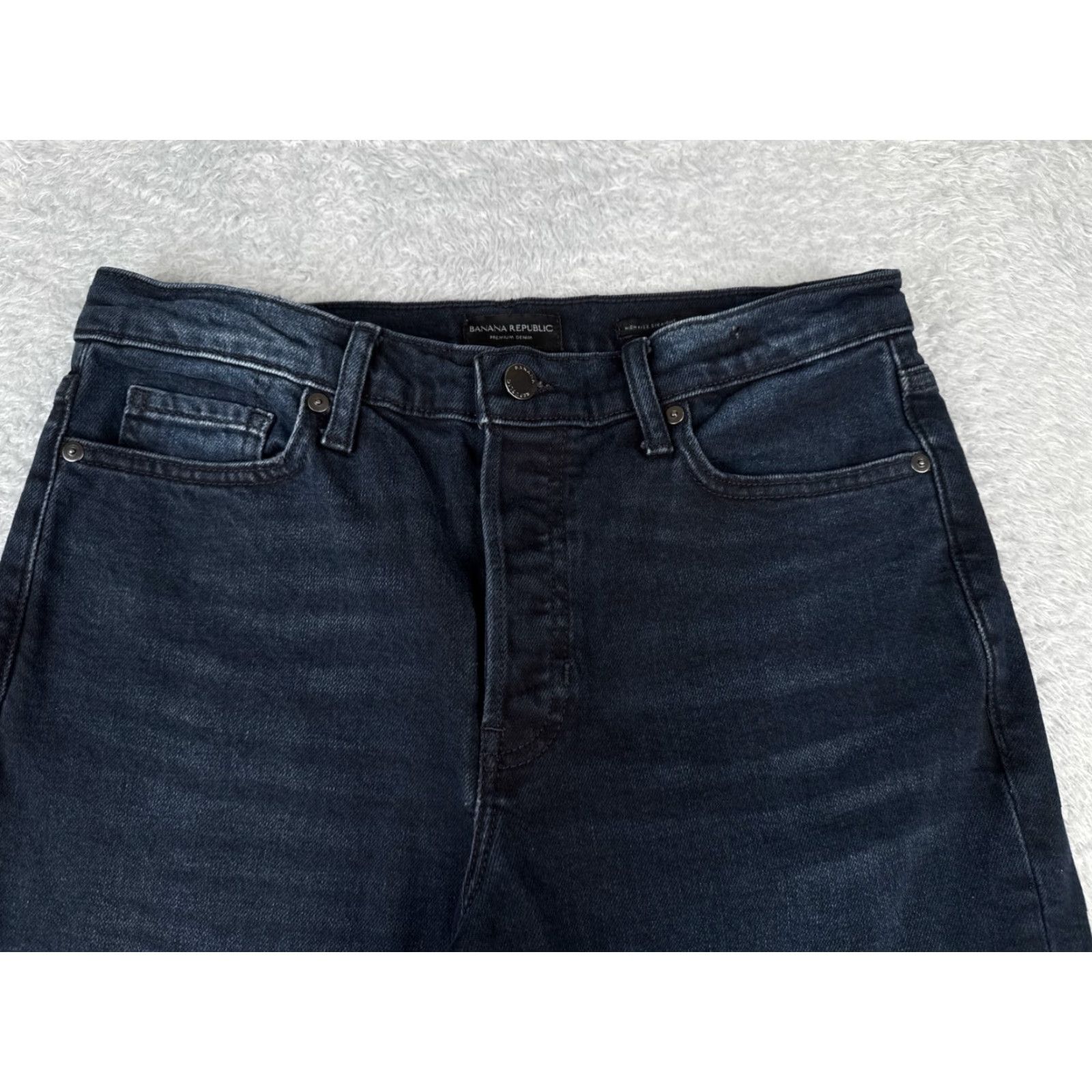 Banana Republic Banana Republic Jeans Women 29P Blue Denim High Rise Straight Raw Hem Dark 29x24 Size 29" - 4 Thumbnail