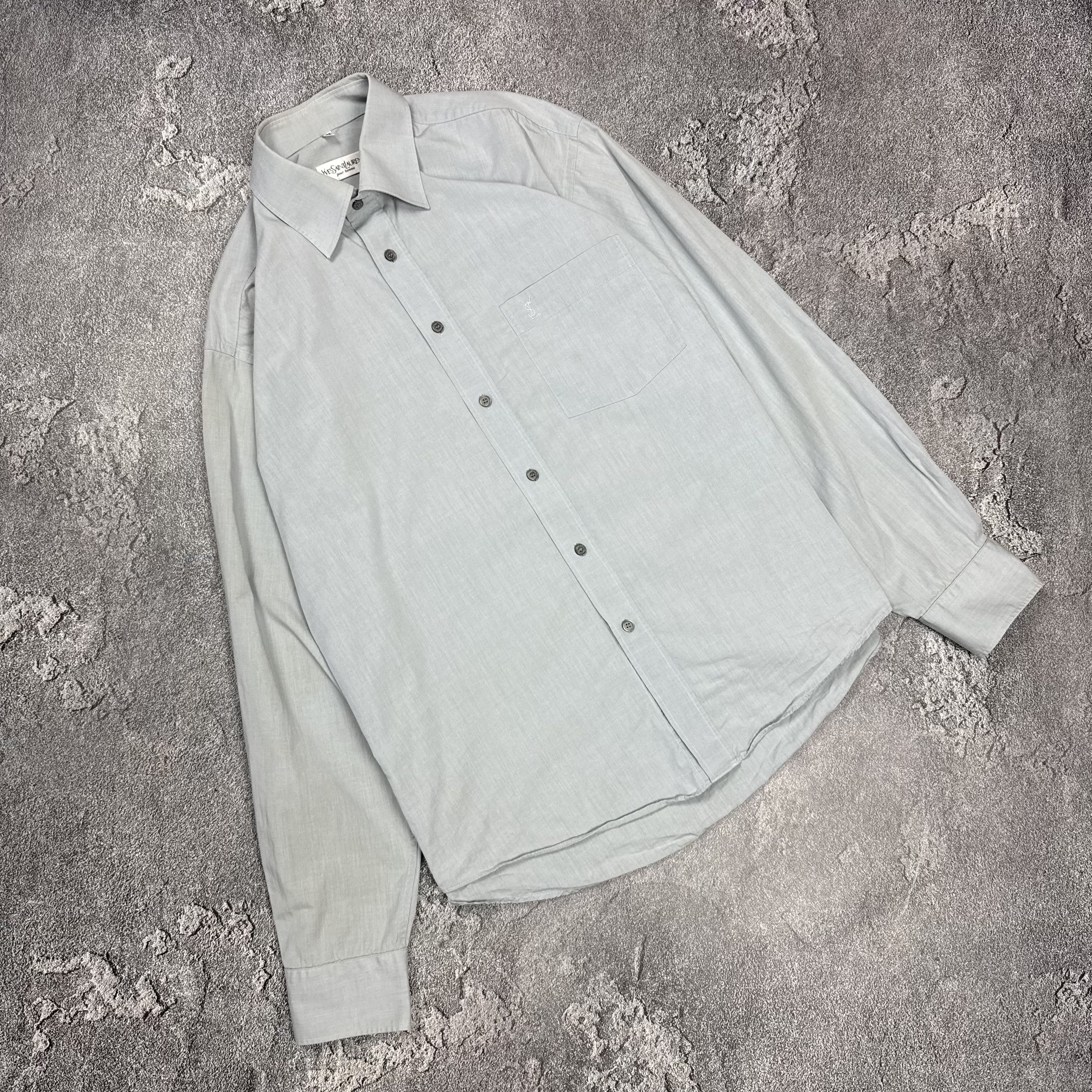Button Up YSL Shirt Blue Yves Saint Laurent Gray