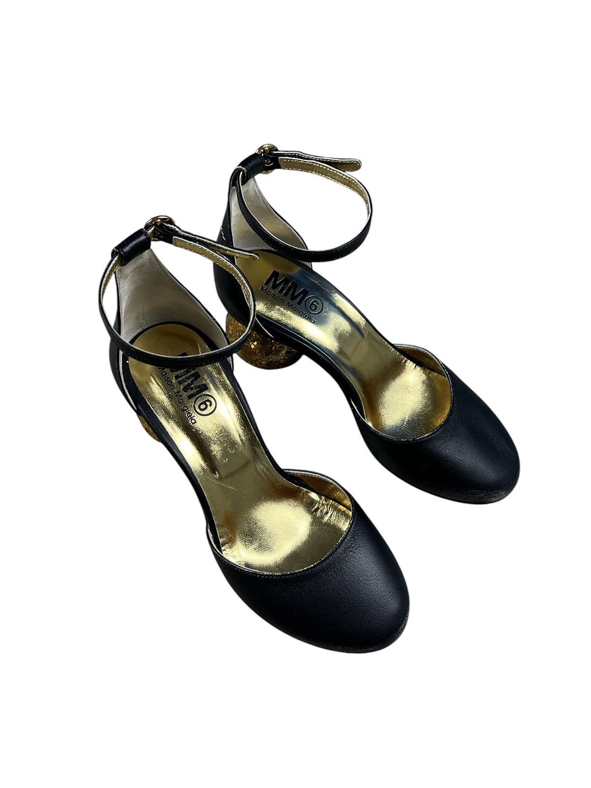 Maison Margiela Maison Margiela MM6 Black Leather Glitter Ball Heels Size US 7 / IT 37 - 2 Thumbnail