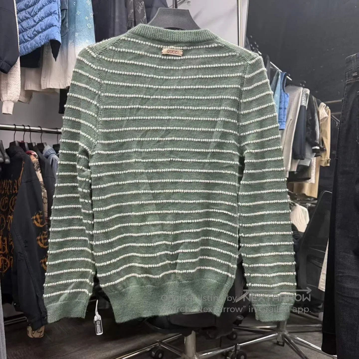 Gucci Gucci Green White Striped V-Neck Sweater. Size US M / EU 48-50 / 2 - 2 Thumbnail
