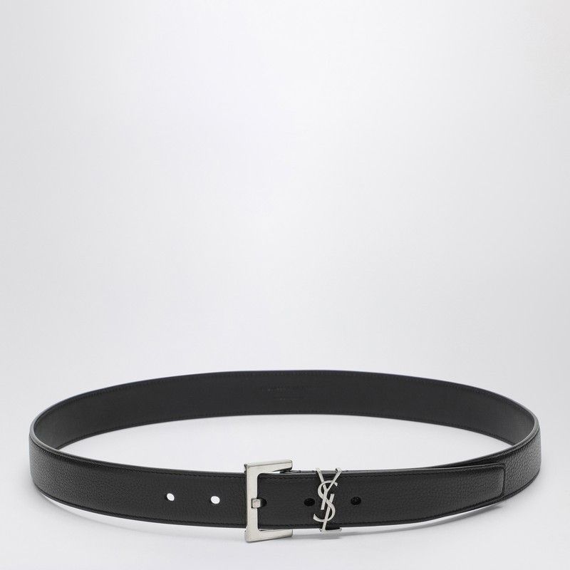 Saint Laurent Black Cassandre Belt In Grained Leather