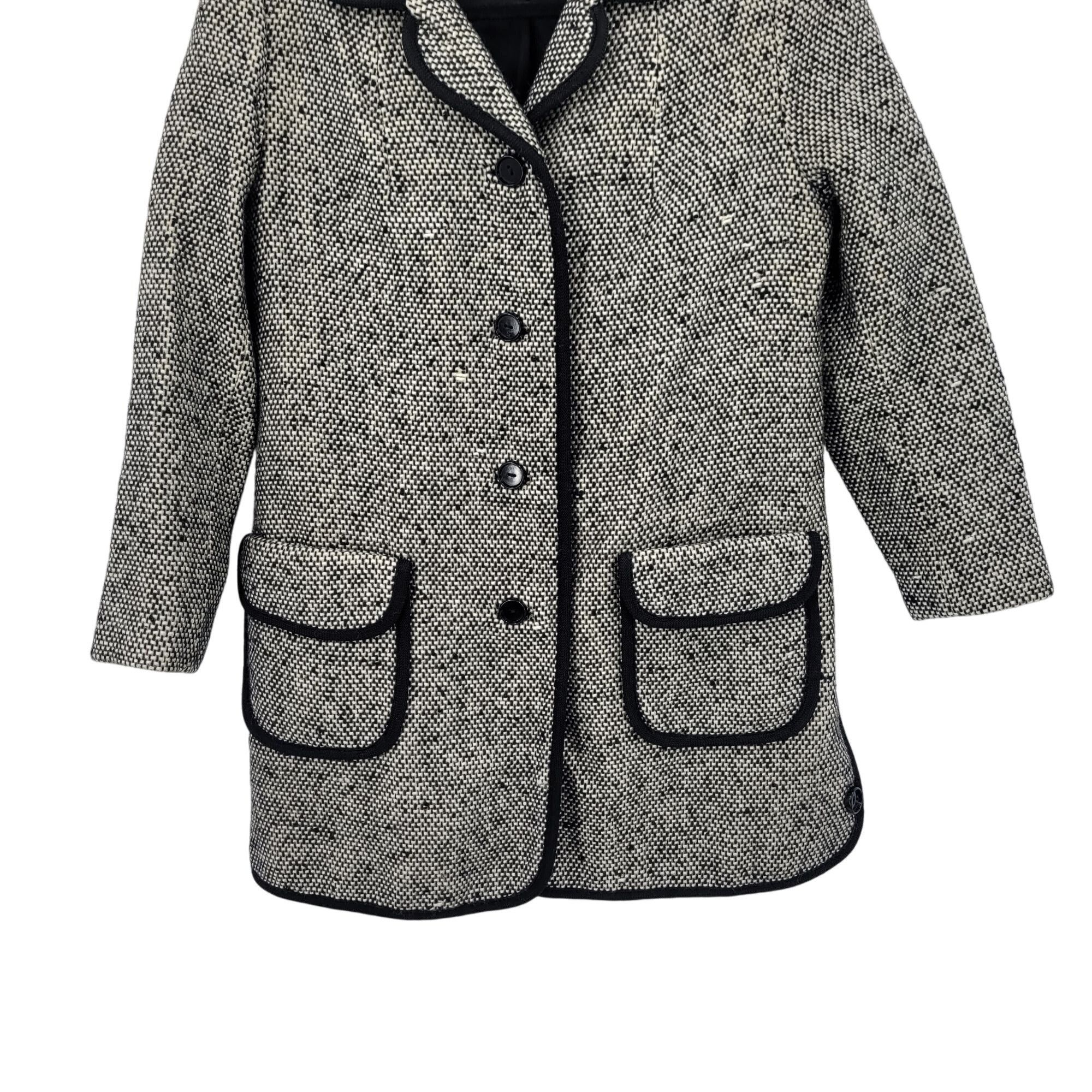 Vintage Vtg 70s Petite Tweed Long Line Coat Sz PS Black White Contra Size S / US 4 / IT 40 - 8 Thumbnail