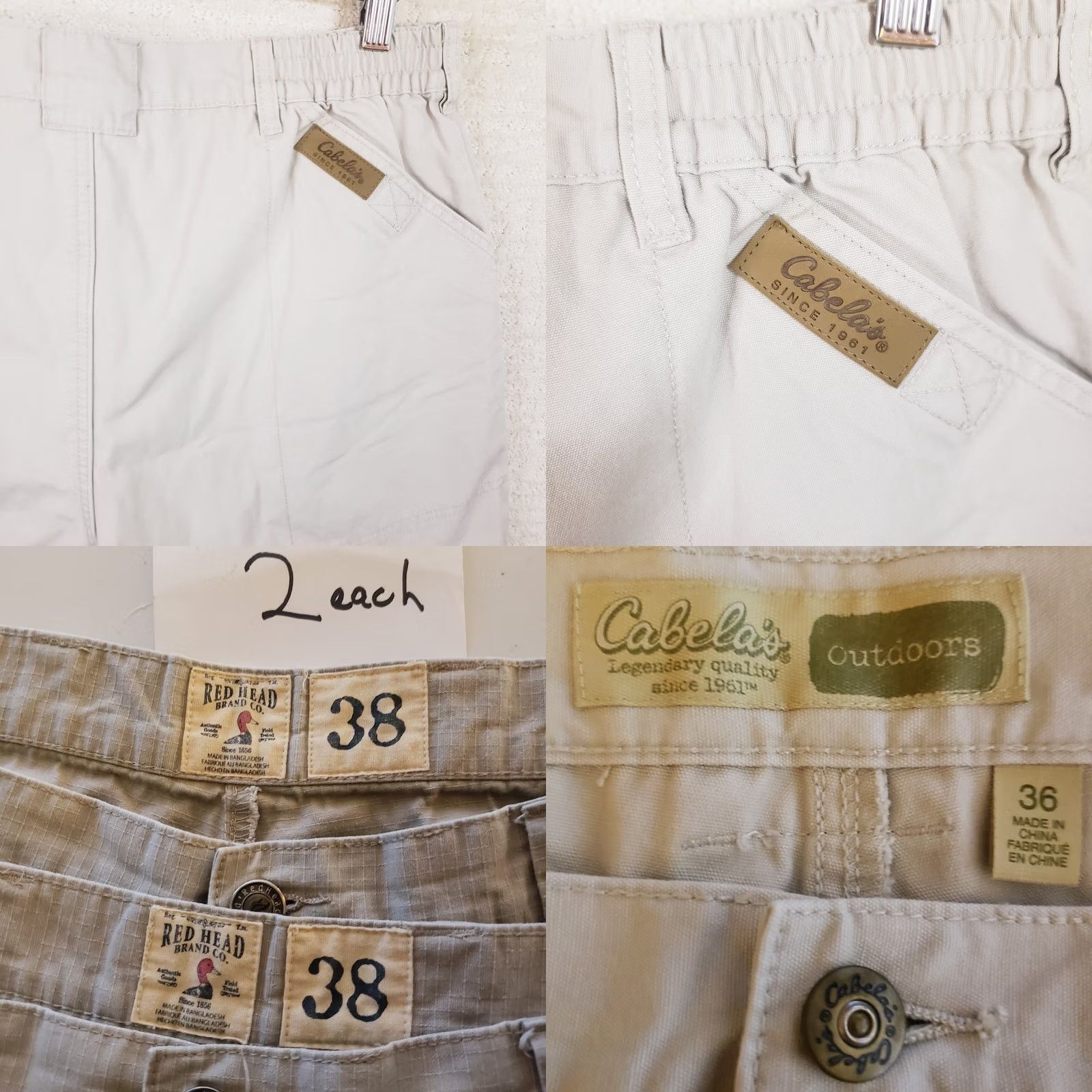 Vintage Cabela's Cargo Shorts 2 Pair Beige Elastic Waist 38x5 Men Cotton Canvas Flat Front Zip Pockets Casual Outdoor Size US 38 / EU 54 - 8 Thumbnail