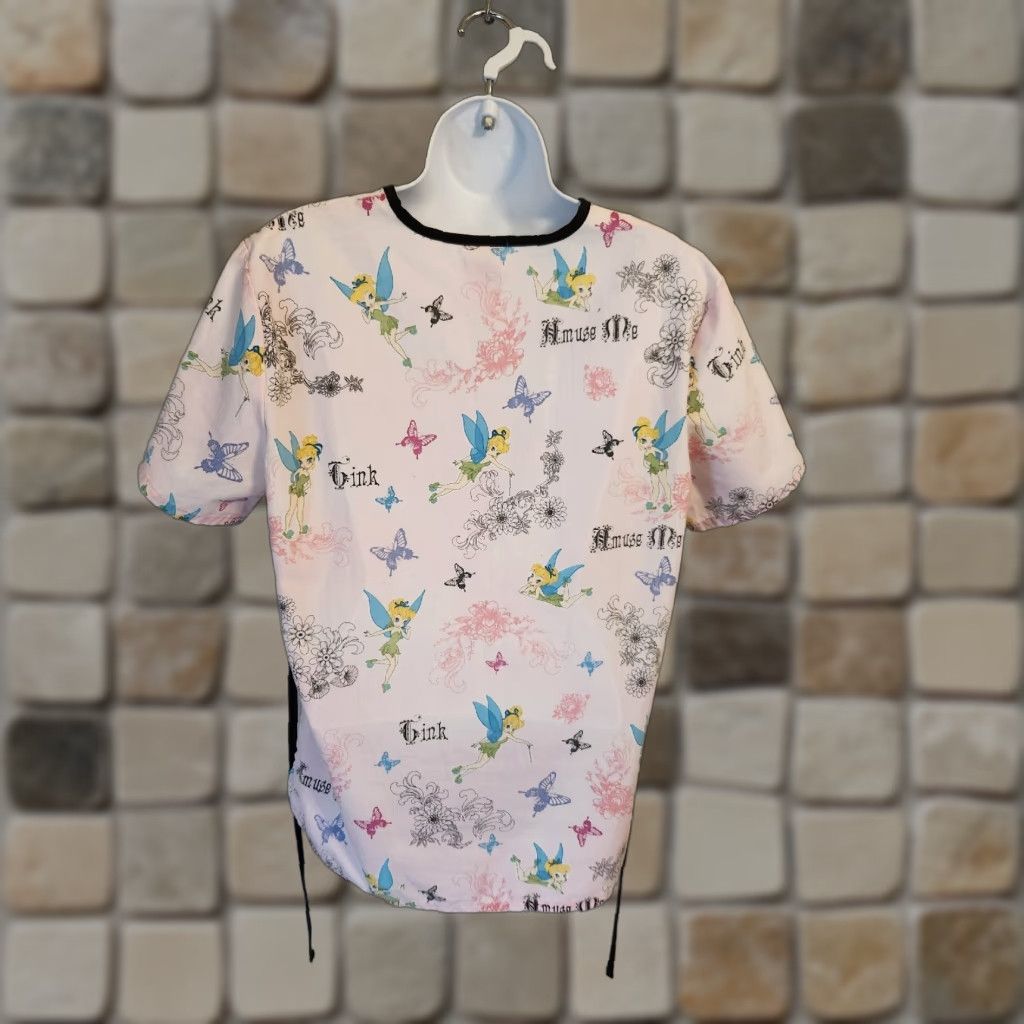 Disney Disney World Pink Tinkerbell Print Scrub Top V-Neck Womens Sz S Size S / US 4 / IT 40 - 1 Thumbnail