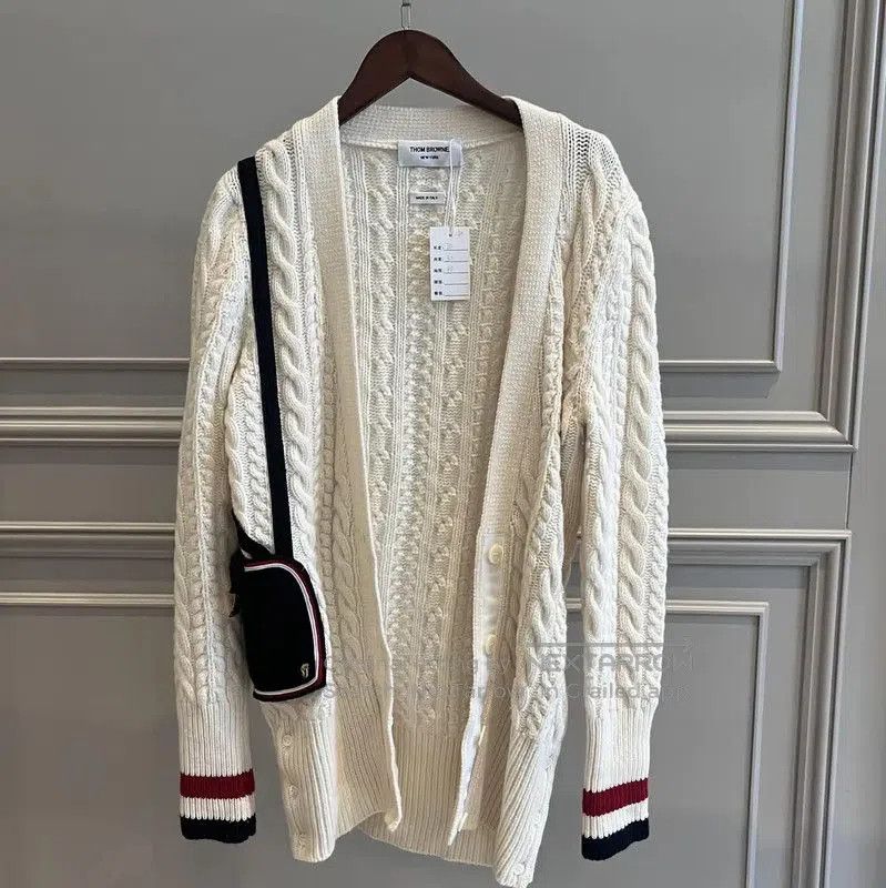 Thom Browne Thom Browne White Wool Cable Knit Cardigan . Size S / US 4 / IT 40 - 1 Thumbnail