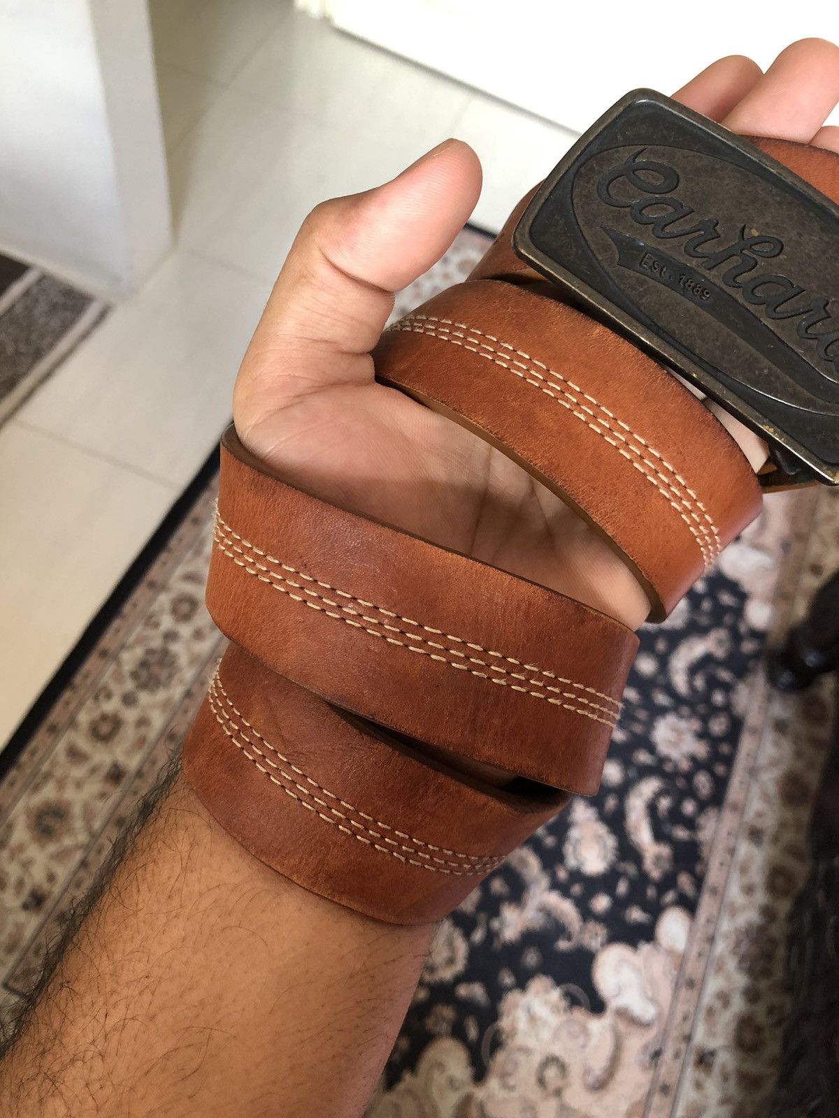 Carhartt Rare❗️Vintage Carhartt Buckle Spellout Leather Belt Size ONE SIZE - 4 Thumbnail