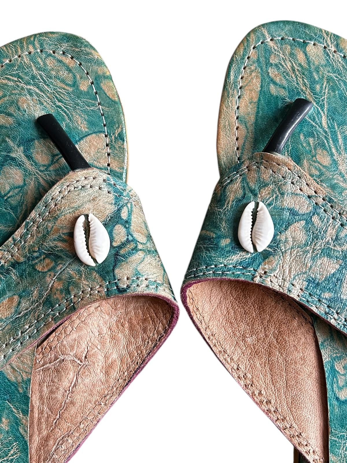 Designer Handcrafted Leather Flip Flops with Shell Detail Size US 6 / IT 36 - 2 Thumbnail