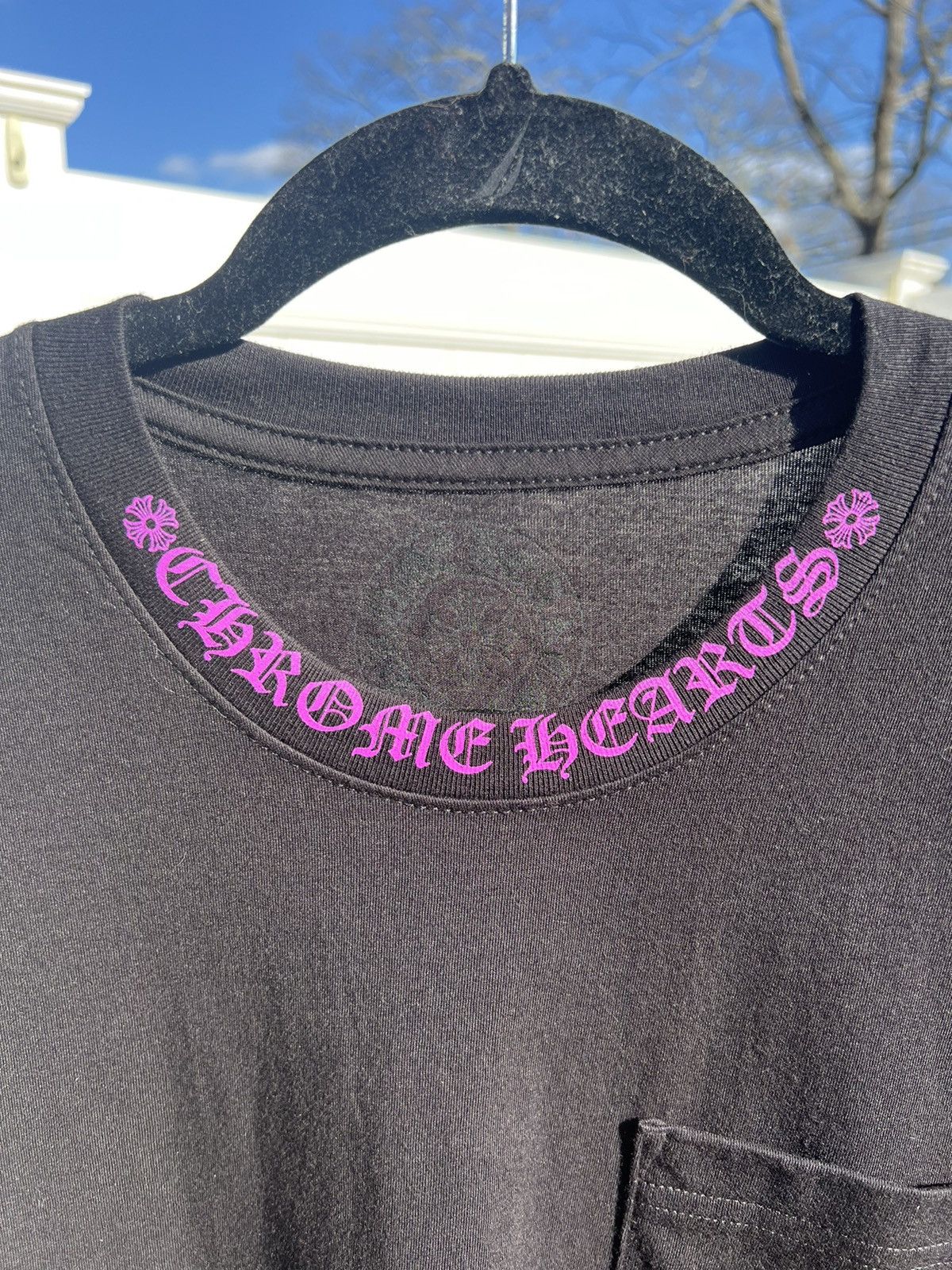 image of Chrome Hearts Neck Logo Purple Tee in Black, Men's (Size Large)