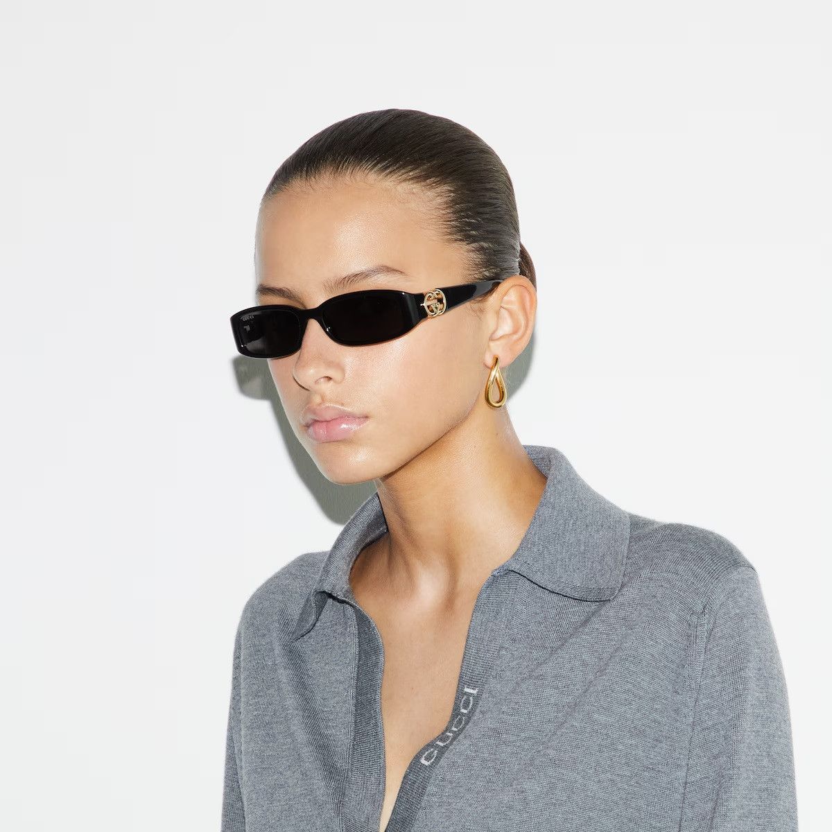 Gucci NEW Gucci GG1661S 001 Black Grey Rectangle Unisex Sunglasses Size ONE SIZE - 10 Thumbnail