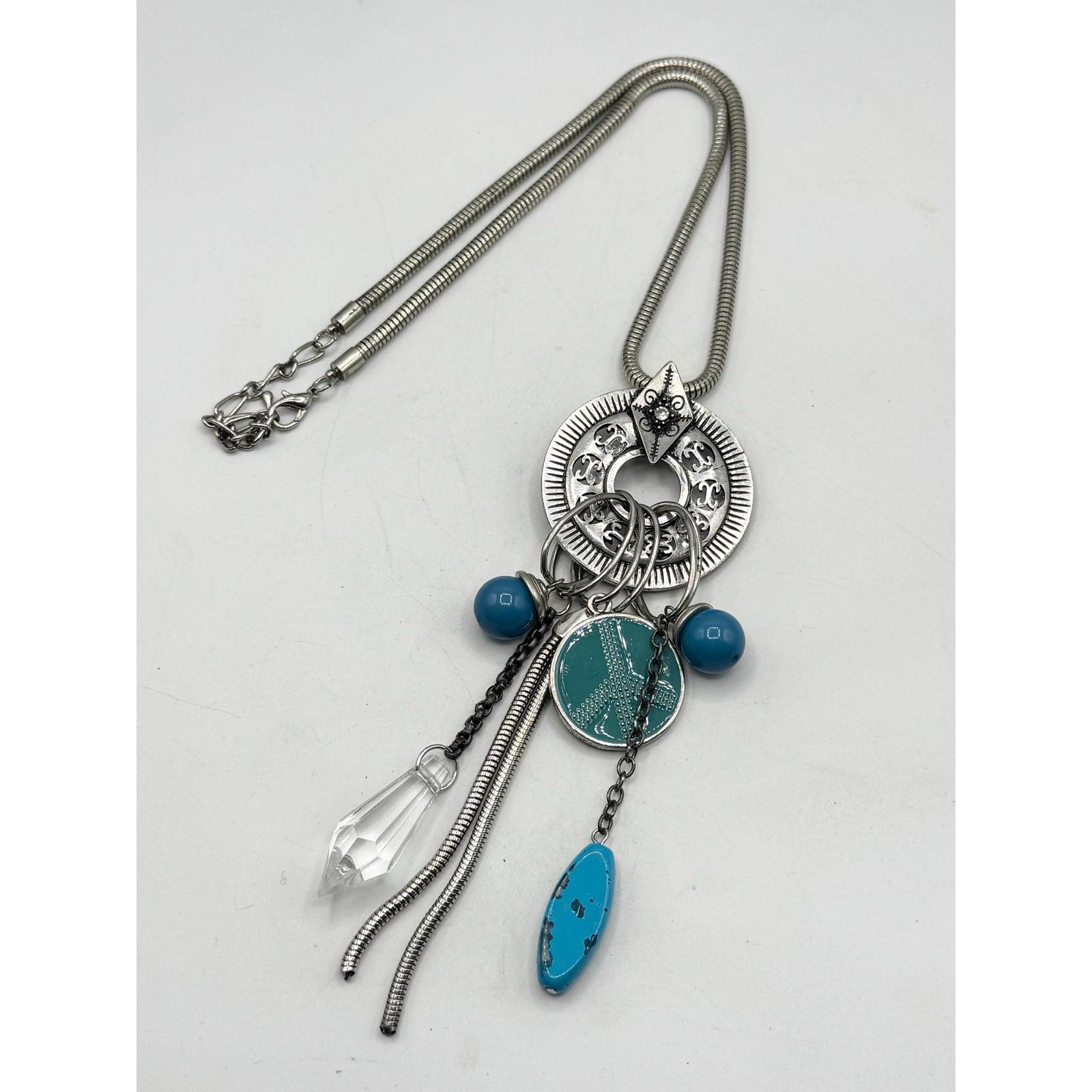 Other Silver tone blue beaded chain tassel charm necklace Size ONE SIZE - 2 Thumbnail