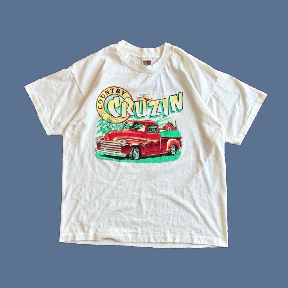 Fruit Of The Loom VINTAGE 90s Country Cruzin Farm Truck T-Shirt XL White Regular Short Sleeve Men Farming Size US XL / EU 56 / 4 - 1 Thumbnail