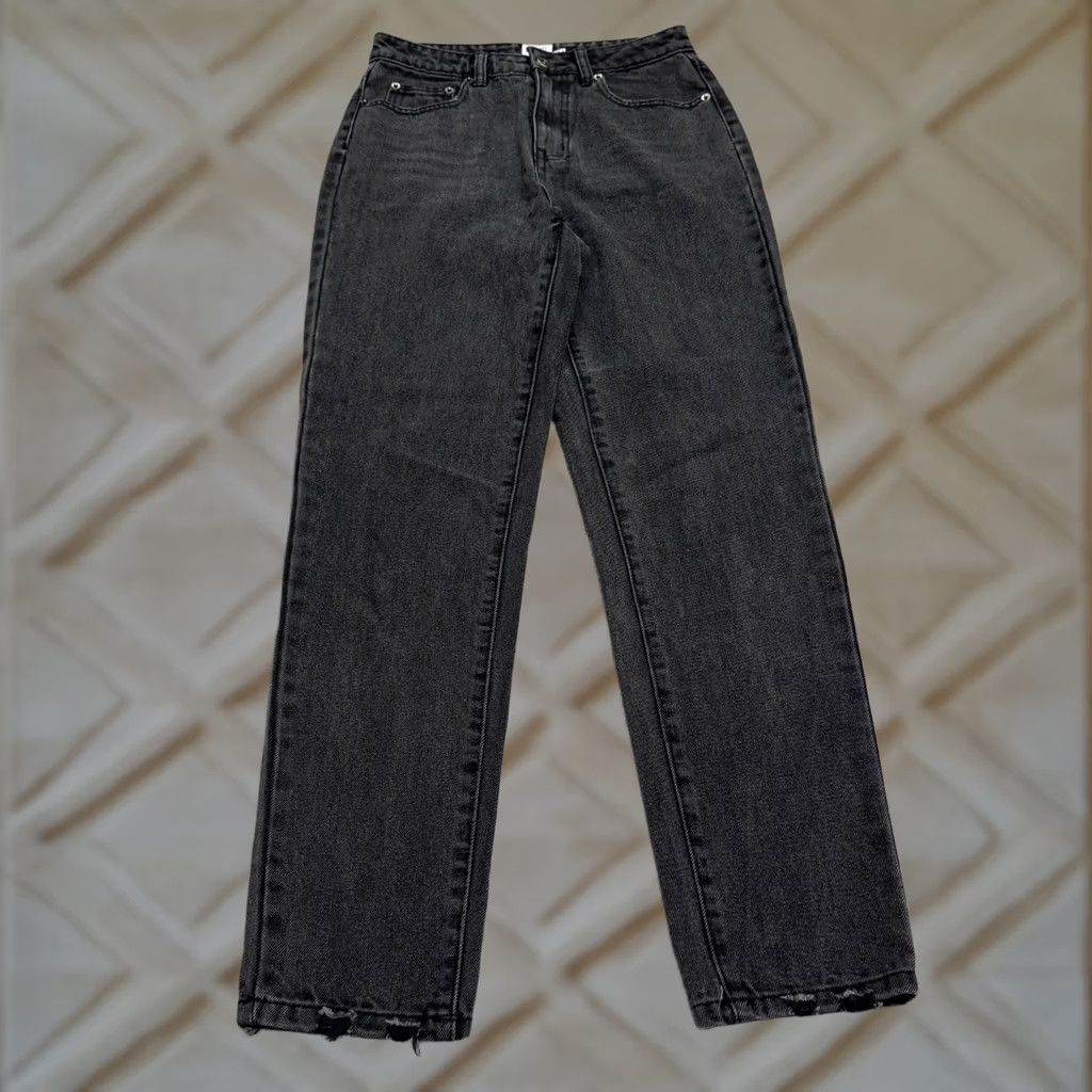 PRINCESS POLLY Princess Polly Denim Jeans Womens 4 Washed Black High Rise Straight Leg Raw Hem Size 27" / US 4 / IT 40 - 1 Thumbnail