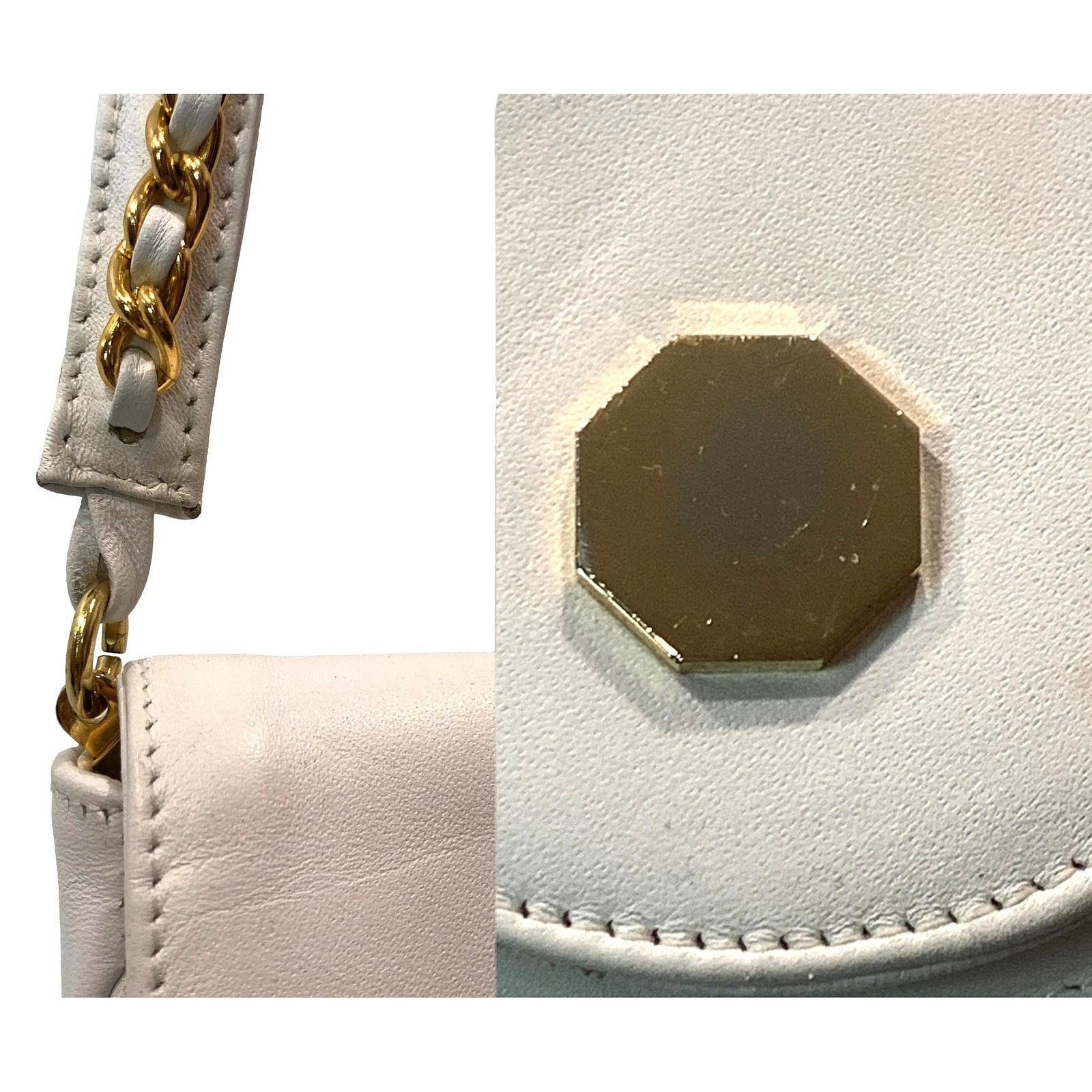 Genuine Leather × Panerai × Vintage Vintage White Leather Semi Circle Shoulder Bag Gold Chain Size ONE SIZE - 6 Thumbnail