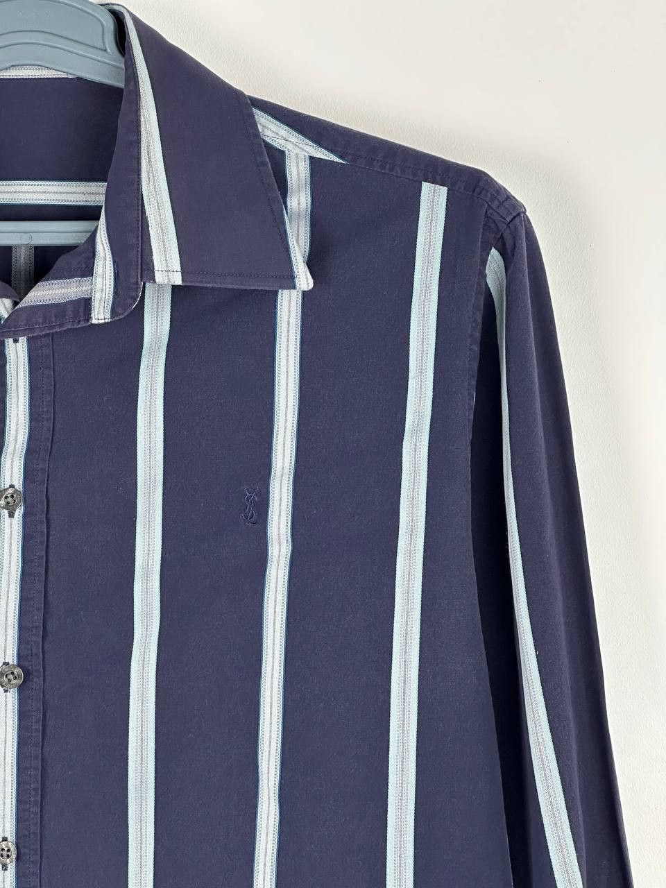 Vintage × Yves Saint Laurent Cotton YSL Shirt Blue Striped Longsleeve Button Up Size US L / EU 52-54 / 3 - 4 Thumbnail
