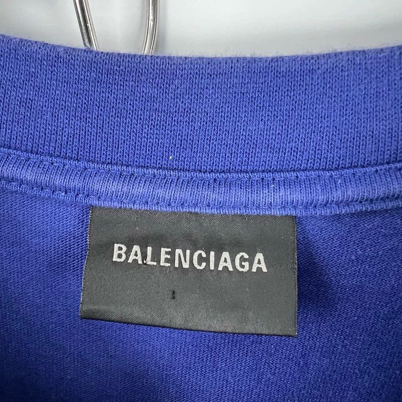 Balenciaga Balenciaga Blue reverse embroidered monogram logo short sl Size L / US 10 / IT 46 - 4 Thumbnail