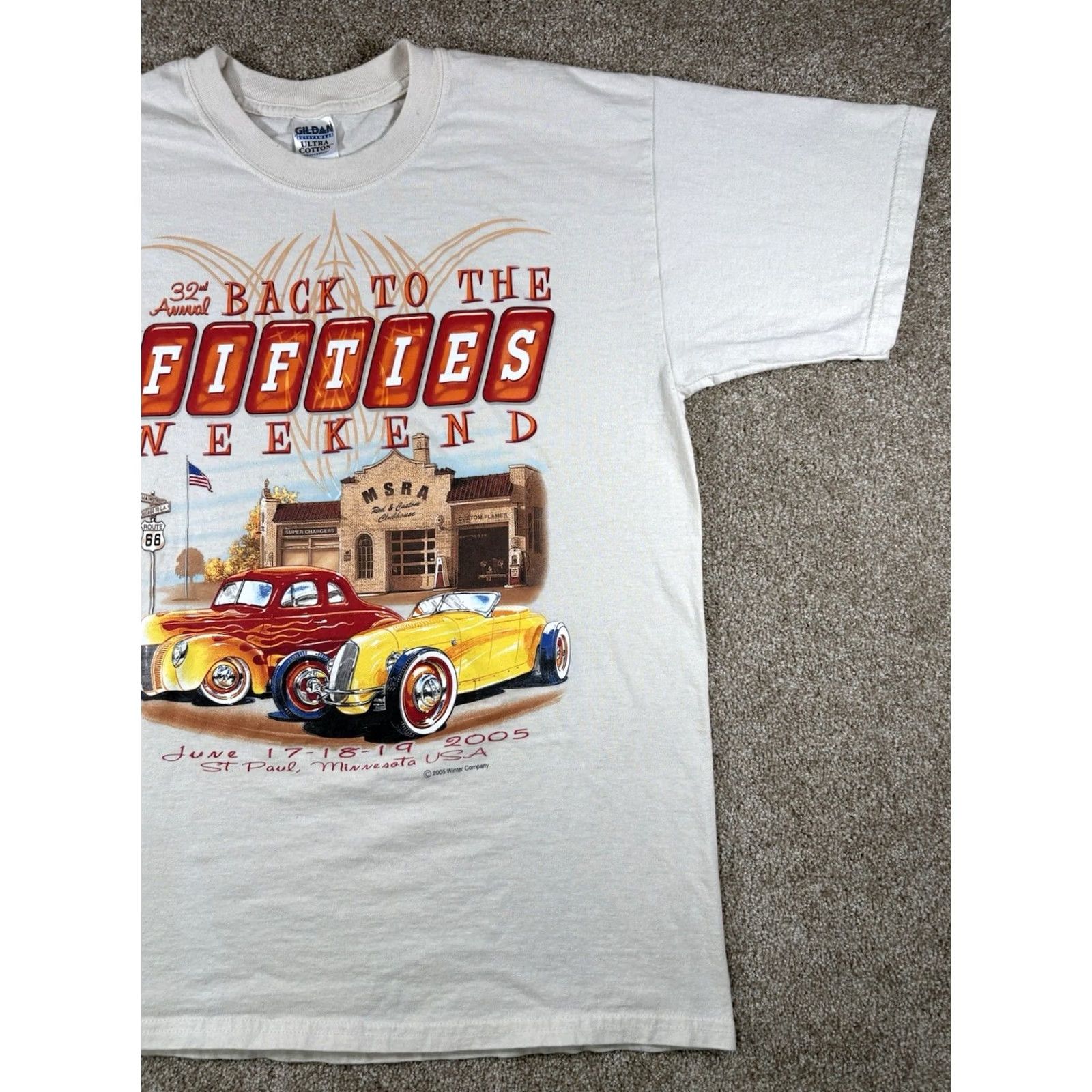 Gildan VINTAGE Back To The Fifties Weekend Hot Rod Show Shirt Size L Saint Paul Minnesota Men 2005 Size US L / EU 52-54 / 3 - 3 Thumbnail