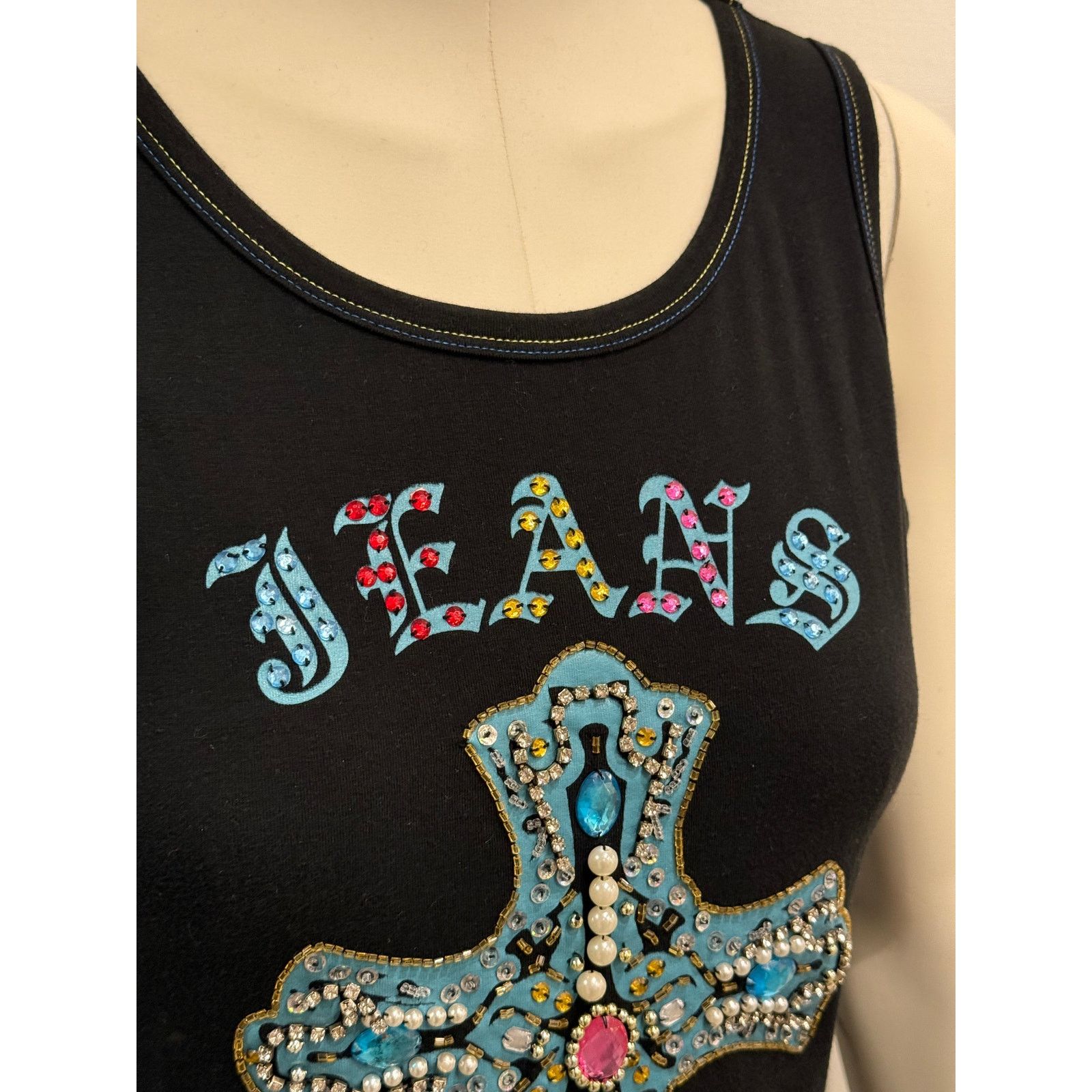 Versace 2000s Versace embellished cross tank top Size L / US 10 / IT 46 - 4 Thumbnail