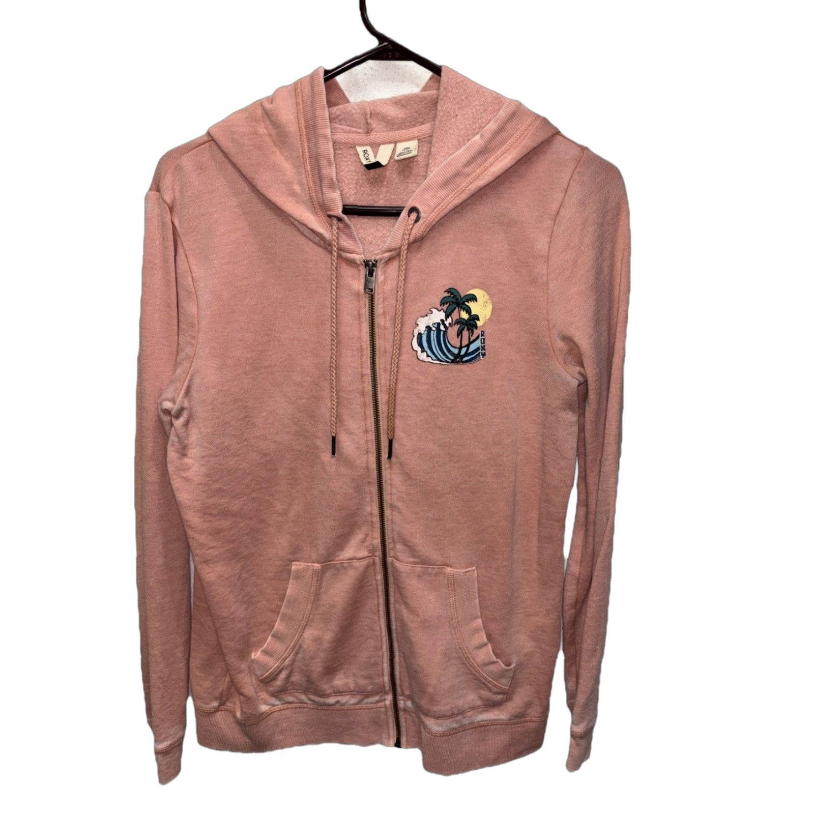 Vintage ROXY Pink Hooded Full Zip Jacket M Cotton Polyester Double Graphic Pockets Jacket Size M / US 6-8 / IT 42-44 - 1 Thumbnail