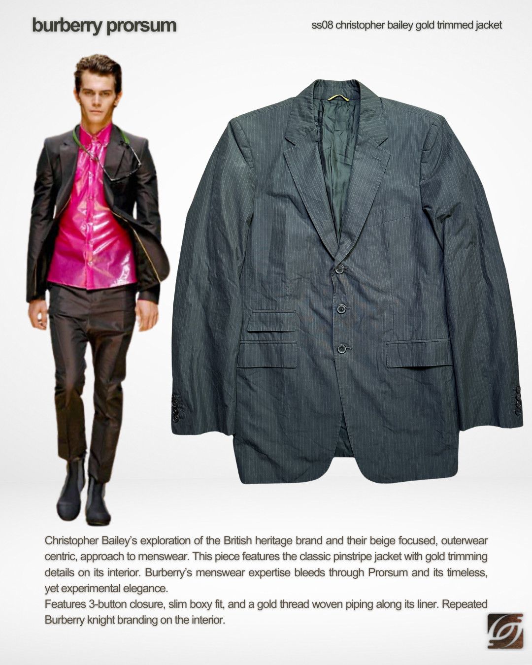 Burberry × Burberry Prorsum SS08 Christopher Bailey Gold Trimmed Lapel Jacket Size US M / EU 48-50 / 2 - 1 Thumbnail