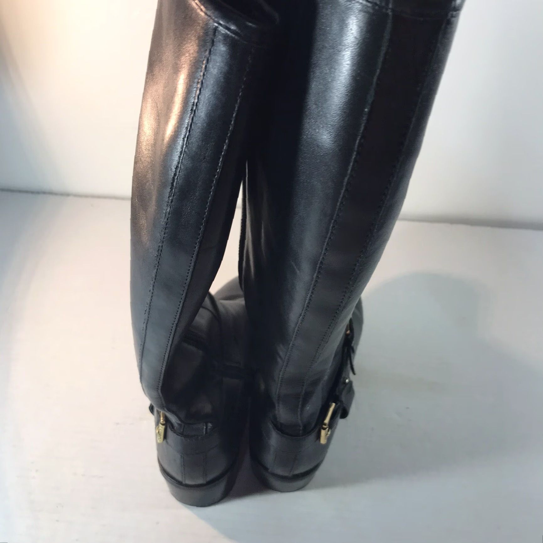 Ralph Lauren Ralph Lauren Marion Black Leather Knee High Boots Womens 7.5B Size 7.5 Knee High Boot Women Riding Leather Black Full Zip Buckle Logo Zipper Lined Size US 8 / IT 38 - 3 Thumbnail