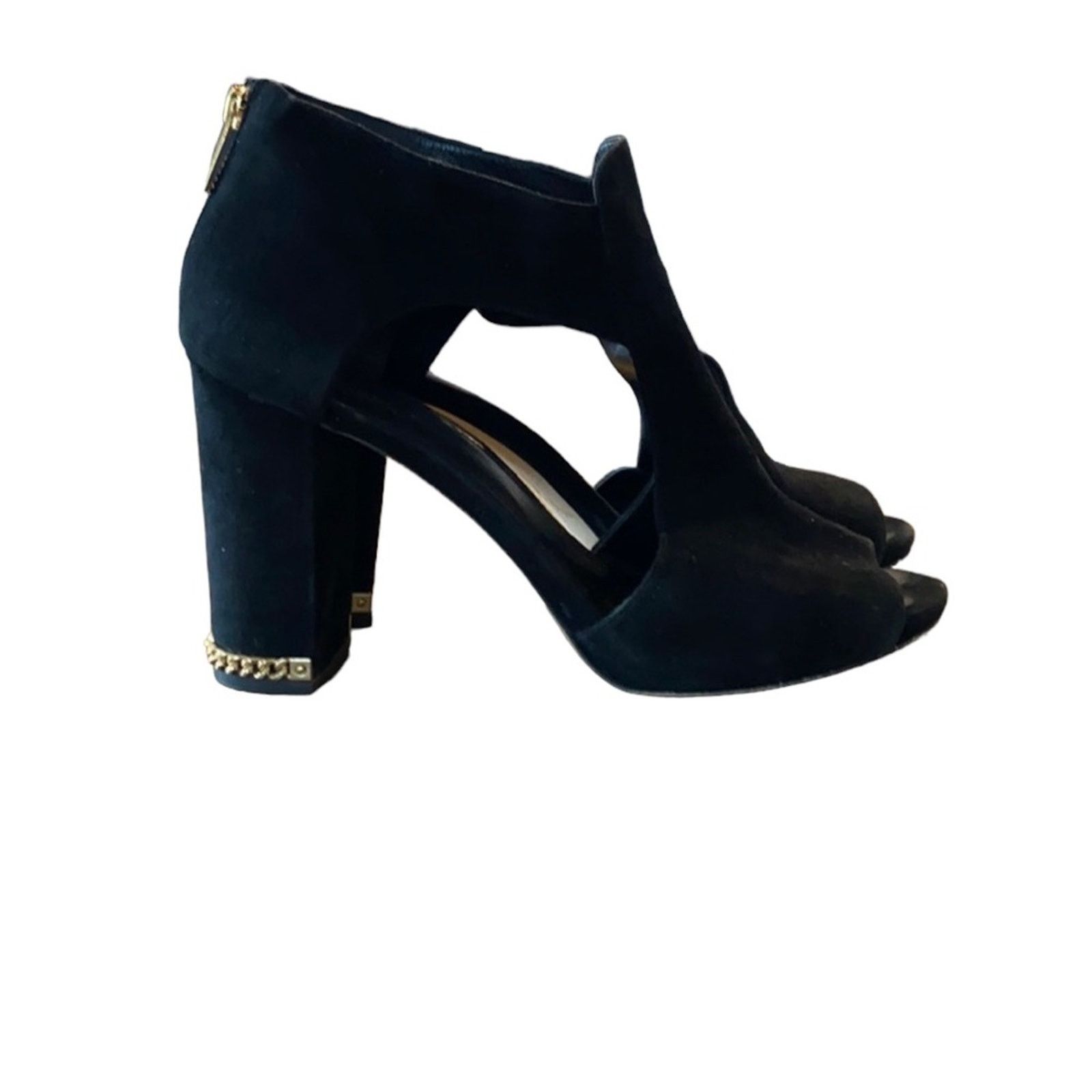 Michael Kors Michael Kors Sabrina block heel suede gold accents open toe Size US 9.5 / IT 39.5 - 2 Thumbnail