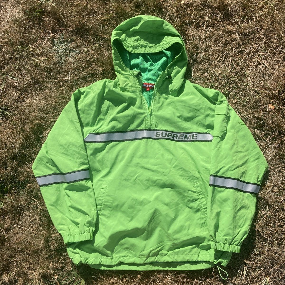 SUPREME Green+Yellow outlets QuarterZip Pullover Sweater