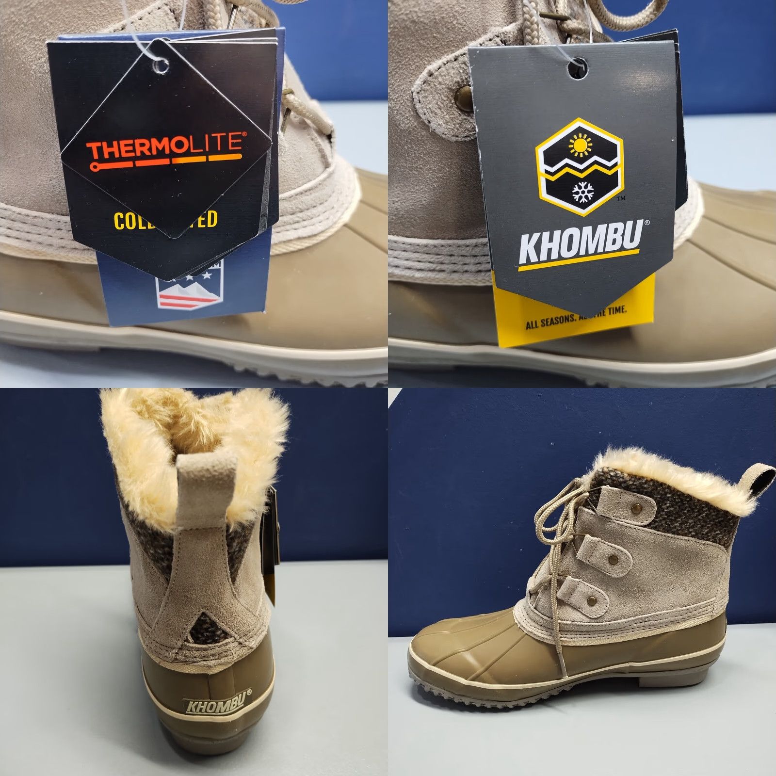 Vintage Khombu Thermolite Lola Winter Boots Womens 10 Taupe Faux Fur Round Toe Lace Up Boot Size US 10 / IT 40 - 8 Thumbnail