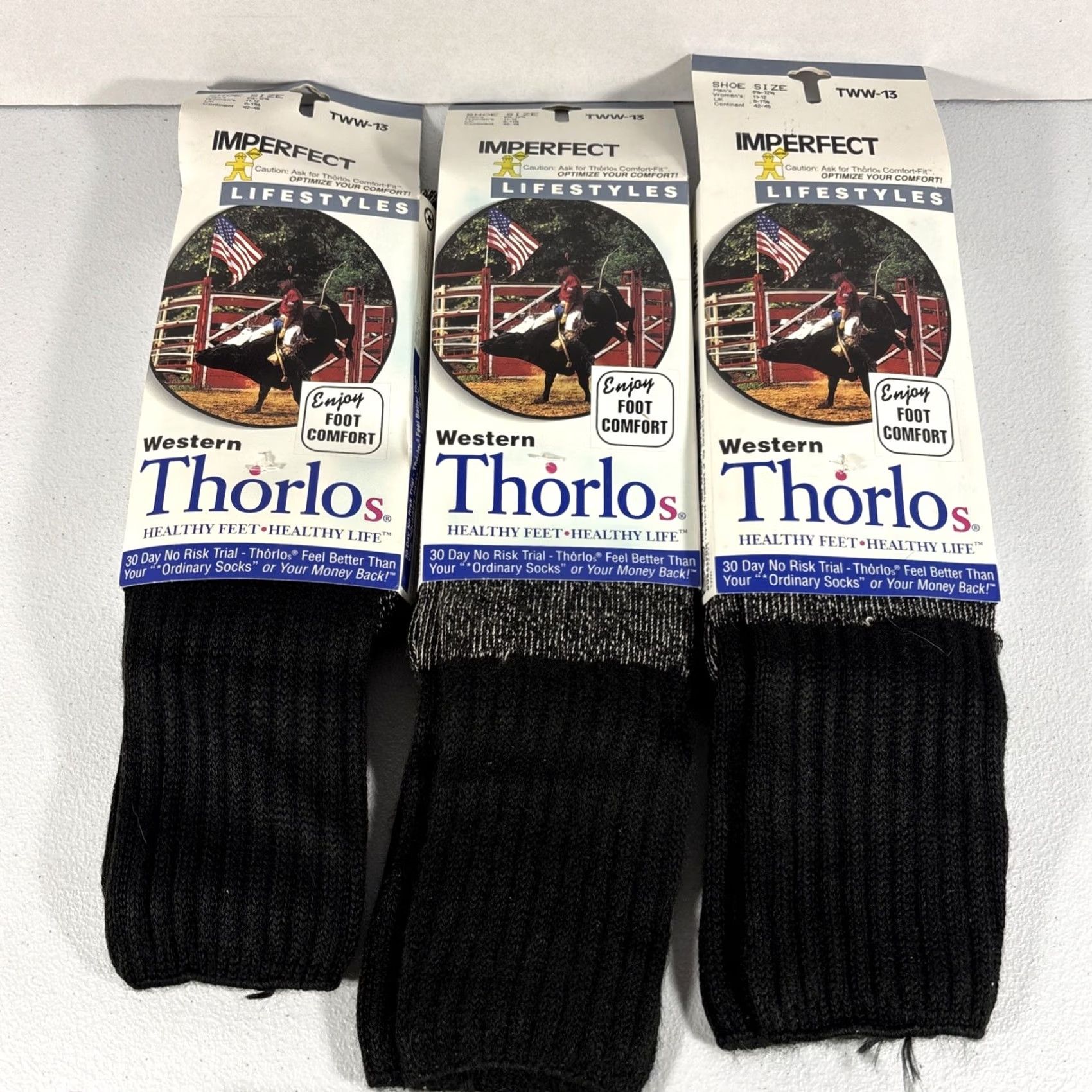 Vintage VINTAGE Thorlos Socks Western Calf Black 8.5-12.5 Men 6 Pack TWW-13 Size ONE SIZE - 6 Thumbnail
