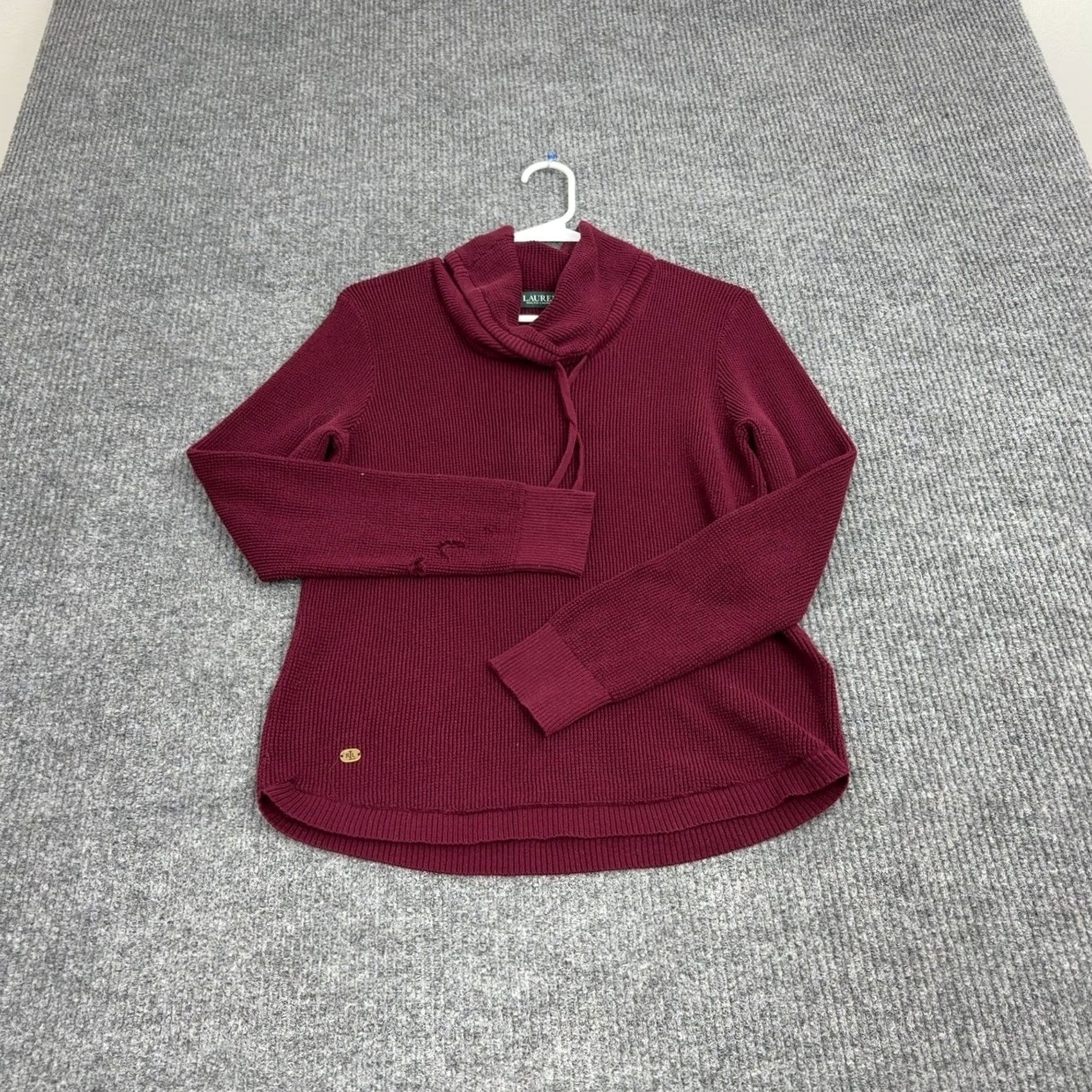 Ralph Lauren Lauren Ralph Lauren Sweater Womens L Burgundy Cotton Cowl Neck Knit Pullover Size L / US 10 / IT 46 - 5 Thumbnail