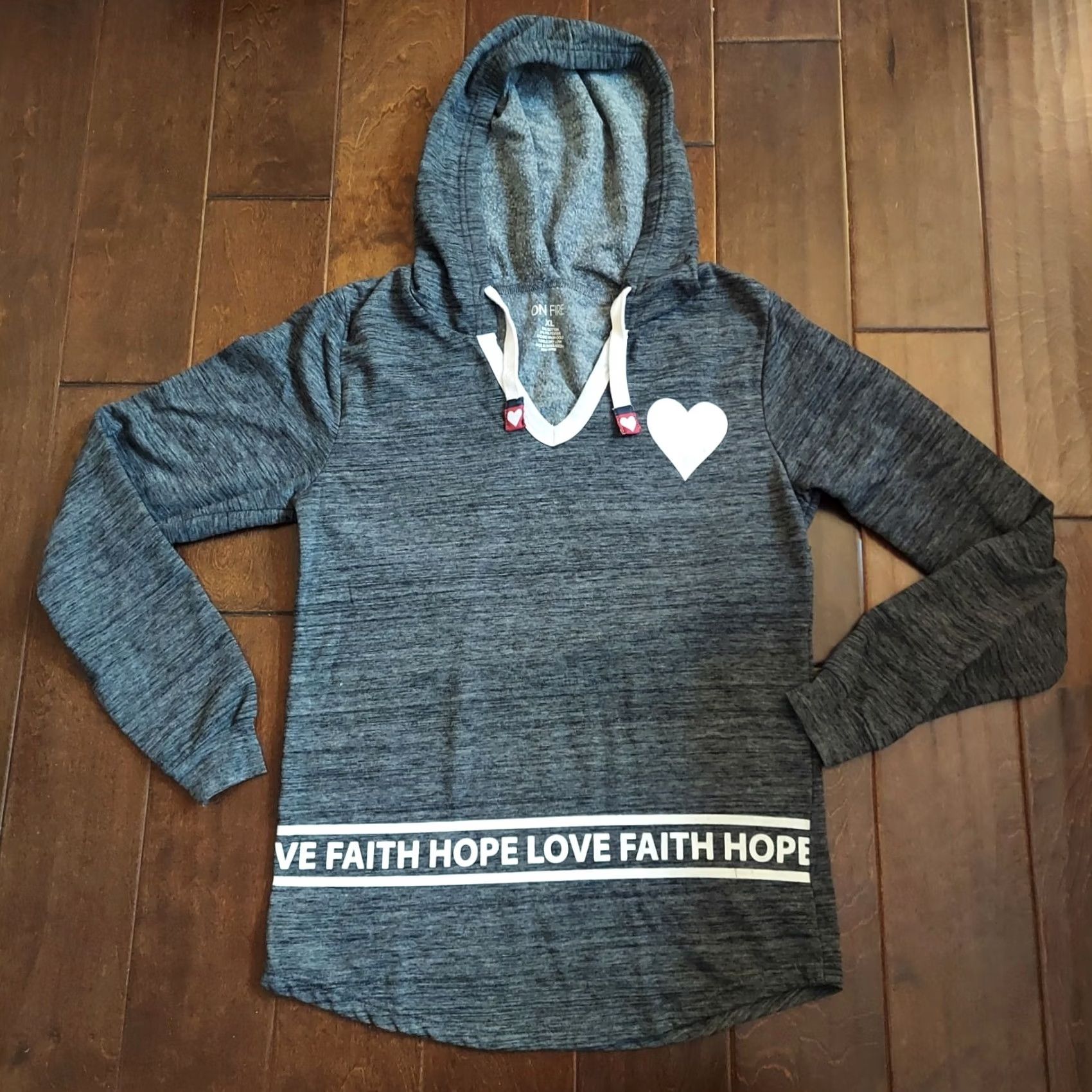 Hope On Fire Women's Gray V-Neck "Faith, Hope, Love" Hoodie Sweater XL Sweatshirt, Pullover, Long Sleeve, Casual Winter Wear, Guatemala B790 Size XL / US 12-14 / IT 48-50 - 2 Thumbnail