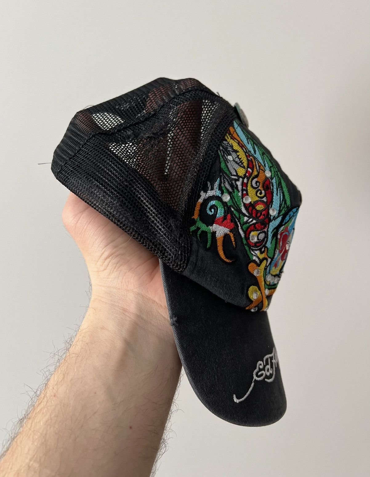 Christian Audigier × Ed Hardy Vintage Ed Hardy by Christian Audigier Skull Trucker Cap Size ONE SIZE - 2 Thumbnail