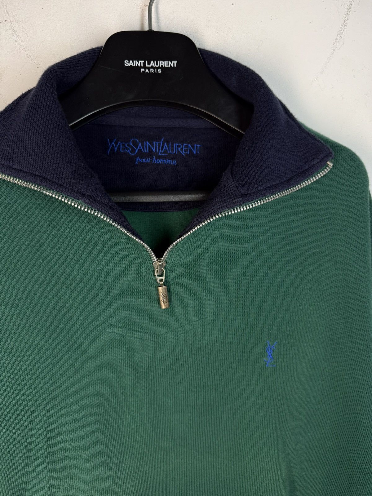Yves Saint Laurent 90s YSL Sweatshirt 1/4 Quarter Zip Green Vintage Sweater Size US M / EU 48-50 / 2 - 17 Thumbnail
