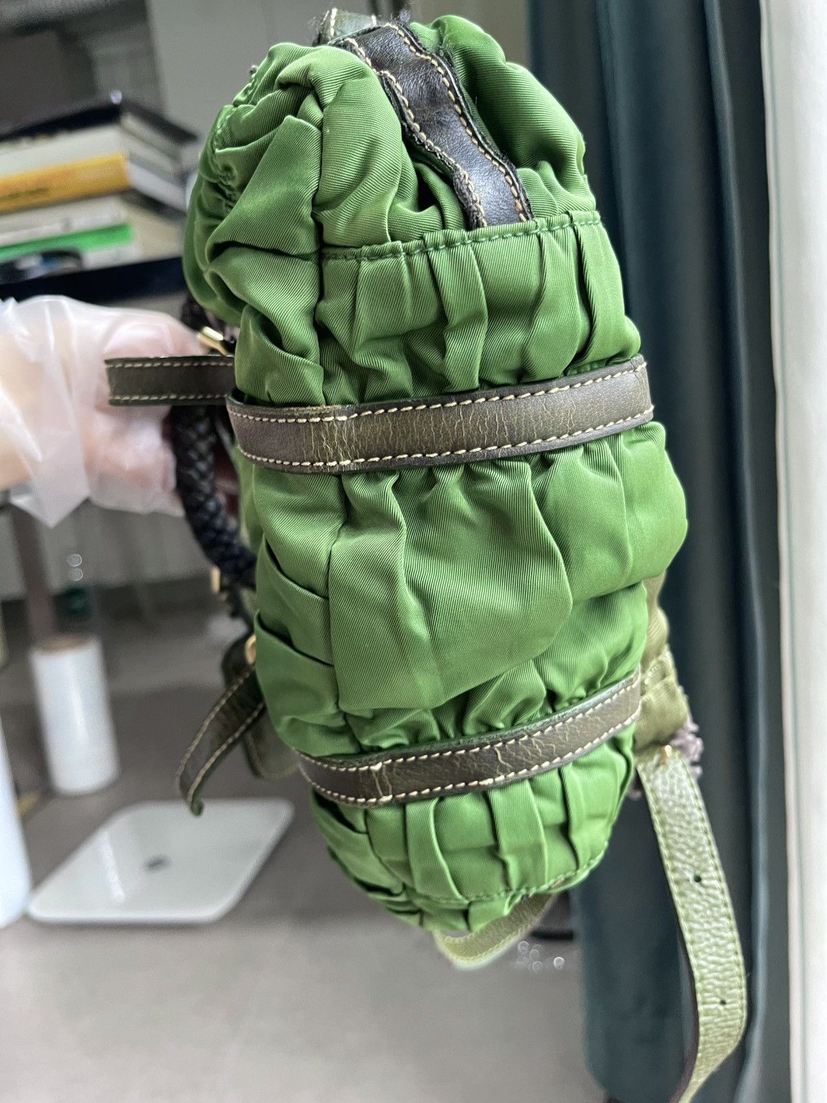 Prada Prada Ruched Nylon Handbag in Green Size ONE SIZE - 7 Thumbnail