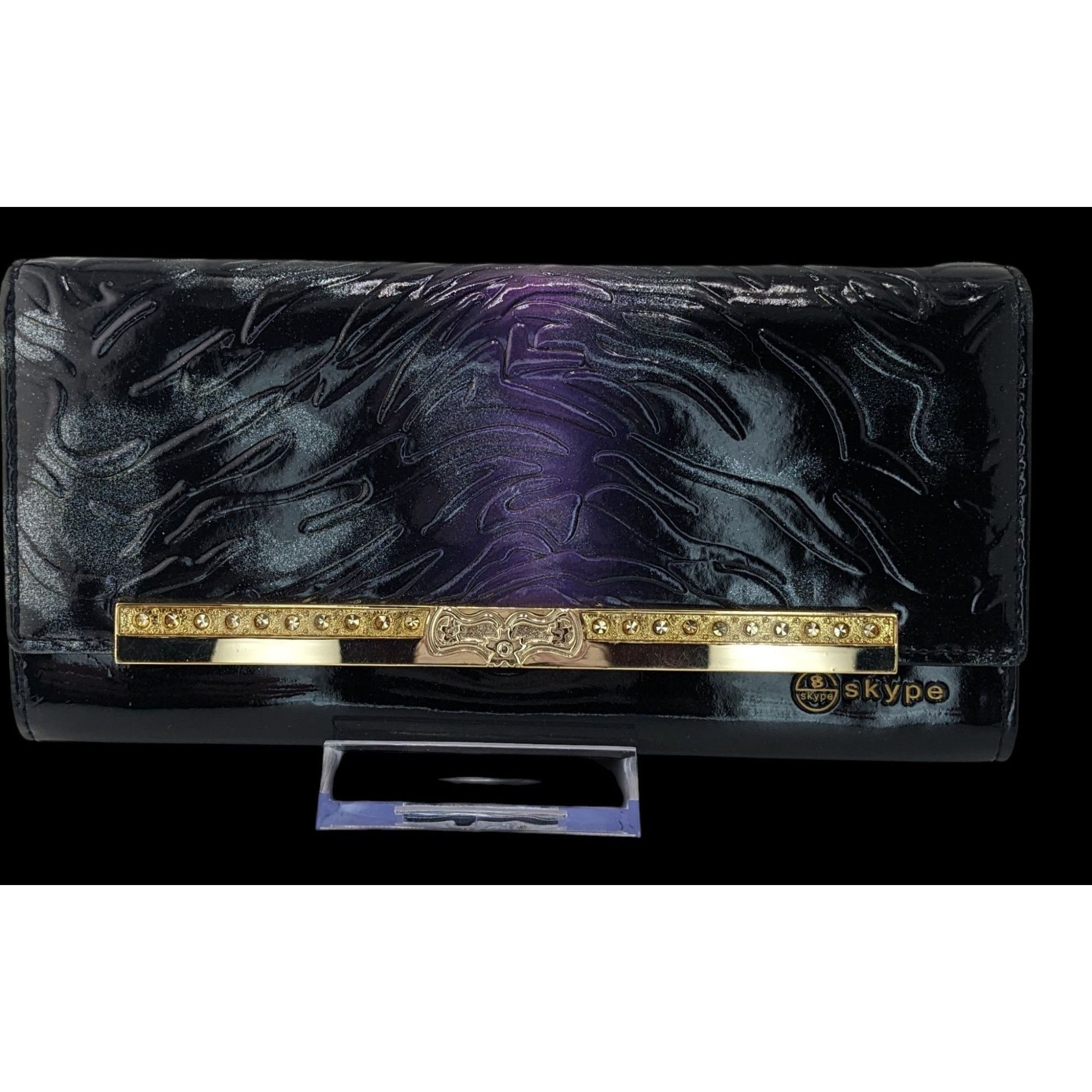 Other Gothic Skype Black And Purple Embossed Leather Wallet With G Size ONE SIZE - 1 Thumbnail