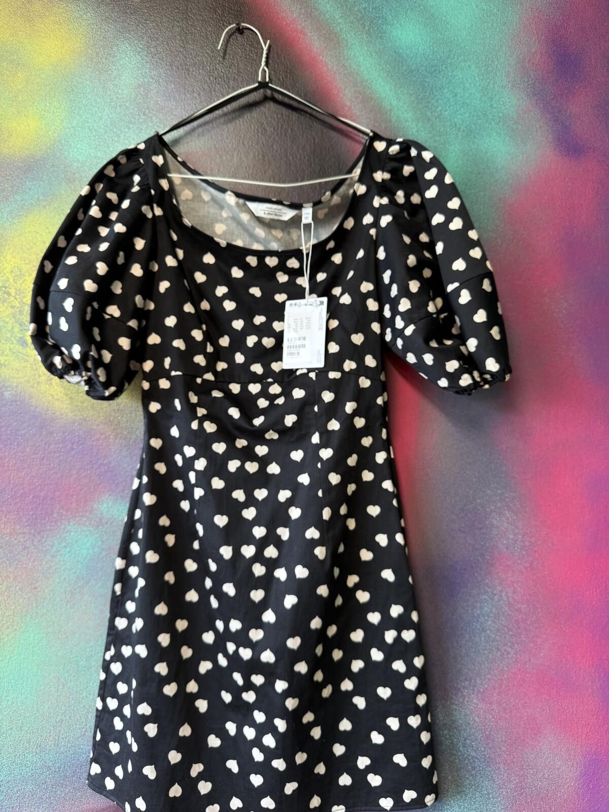 Other & Other Stories Heart Print Puff Sleeve Mini Dress Black Size M / US 6-8 / IT 42-44 - 1 Thumbnail