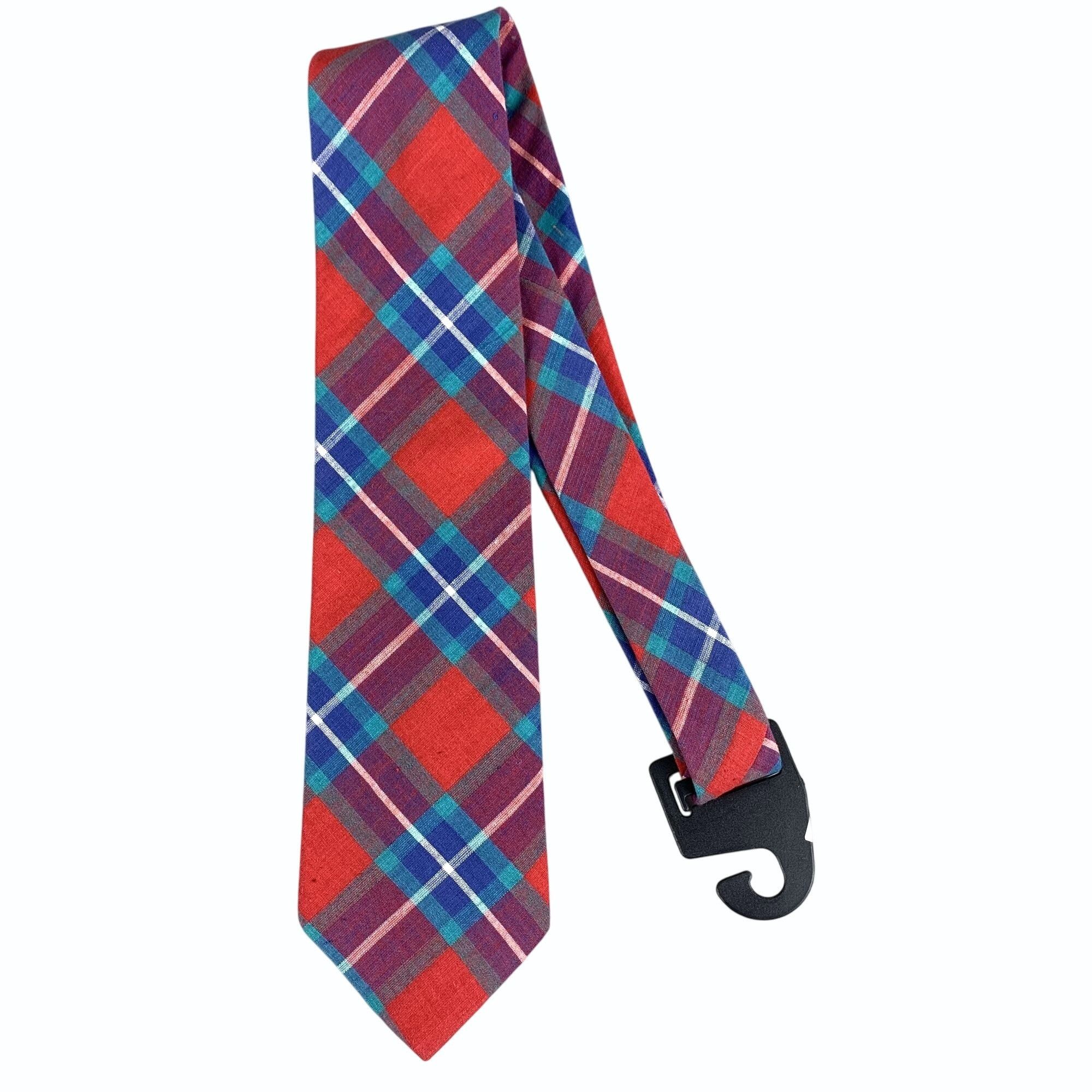 Designer Mens Rooster Madras Plaid Cotton Preppy Tie Red, Blue, Green Size ONE SIZE - 1 Thumbnail