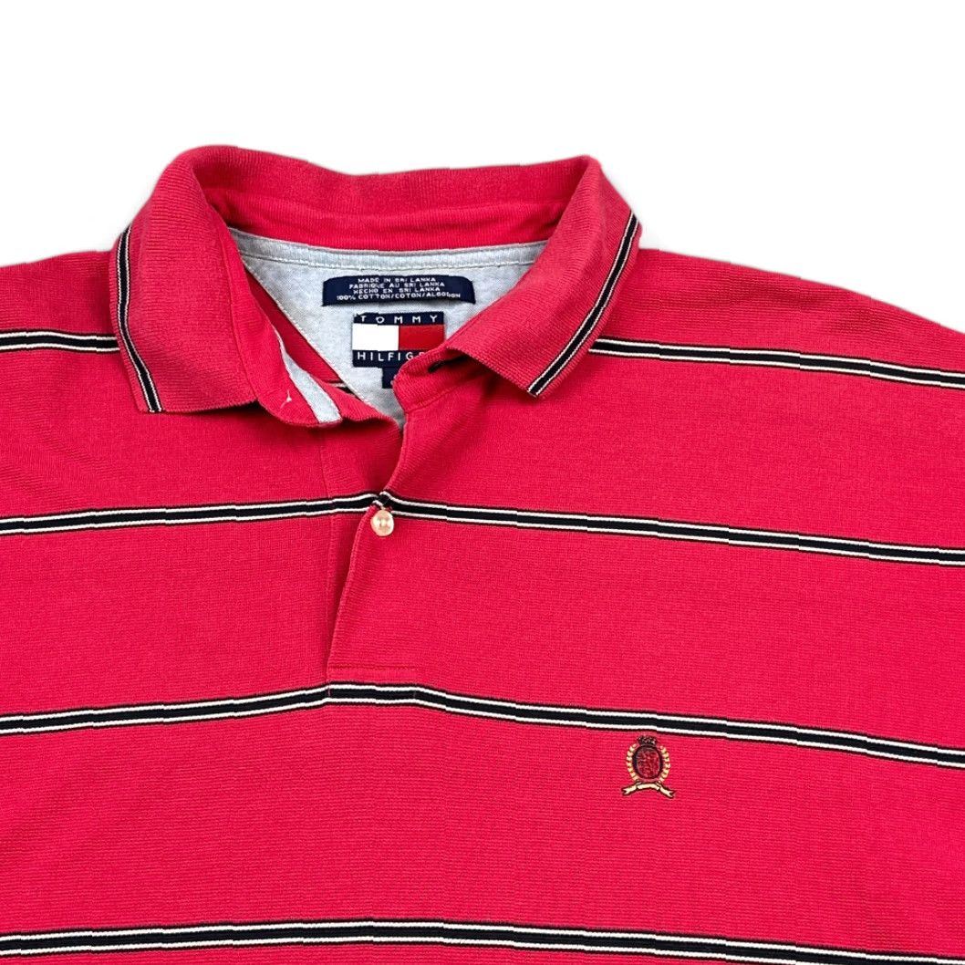 Tommy Hilfiger VINTAGE Tommy Hilfiger Polo Shirt Adult MEDIUM Pink Black Stripes 90s Crest Size US M / EU 48-50 / 2 - 2 Thumbnail