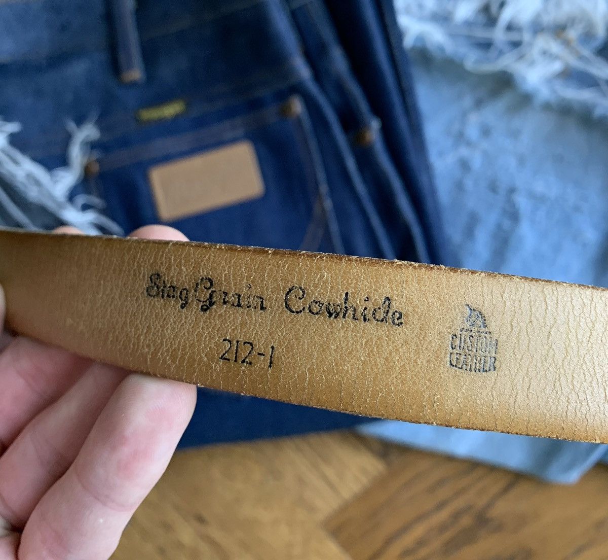 Other × Vintage Vintage Stag Grain Leather Belt 70s Deer Buckskin Odd Buckle Size ONE SIZE - 5 Thumbnail