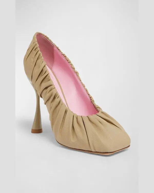 Balmain o1s1wg110925 Eden Ruched Cotton Canvas Pump in Beige Size US 9 / IT 39 - 3 Thumbnail